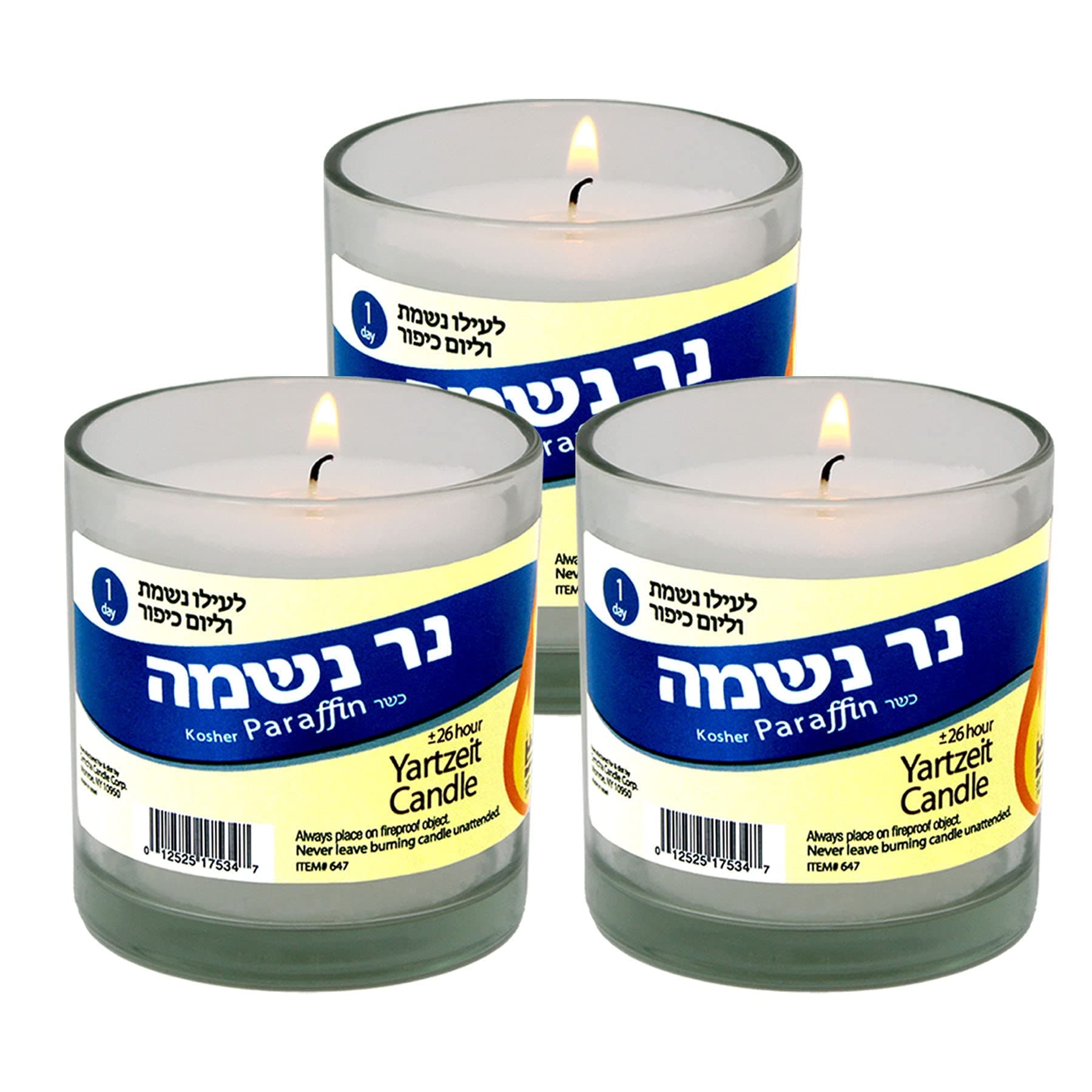 Yahrzeit Memorial Candles for Jewish Remembrance 3-Pack