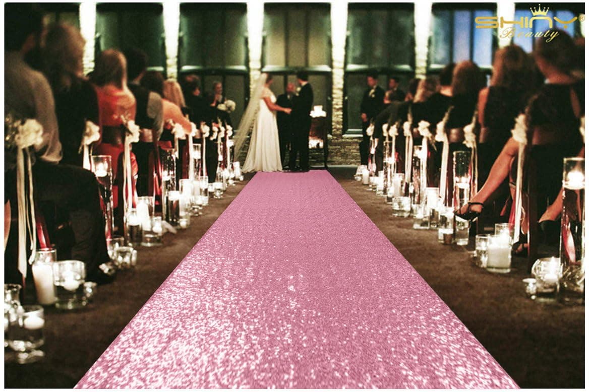 Pink Gold Sequin Aisle Runner for Wedding or Party (2ft x 15ft)