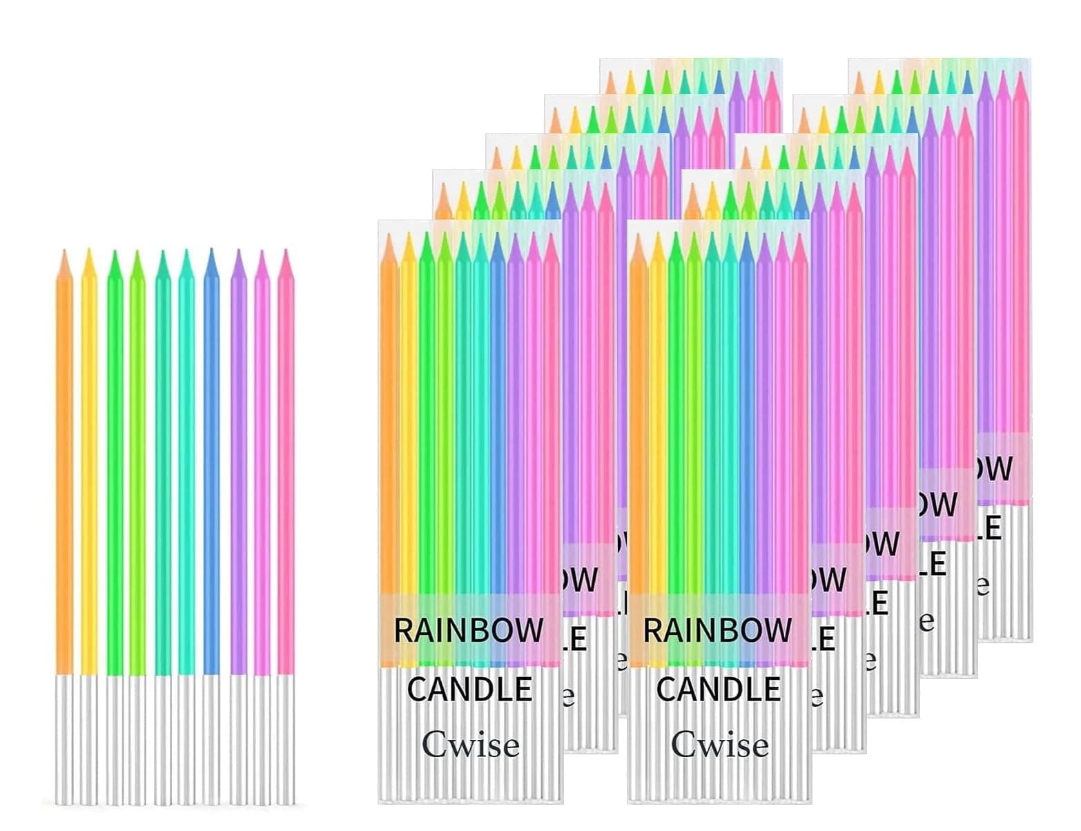 100-Count Rainbow Birthday Candles – PastelPastels, Elegant Silver Base – Perfect for Cakes, Weddings