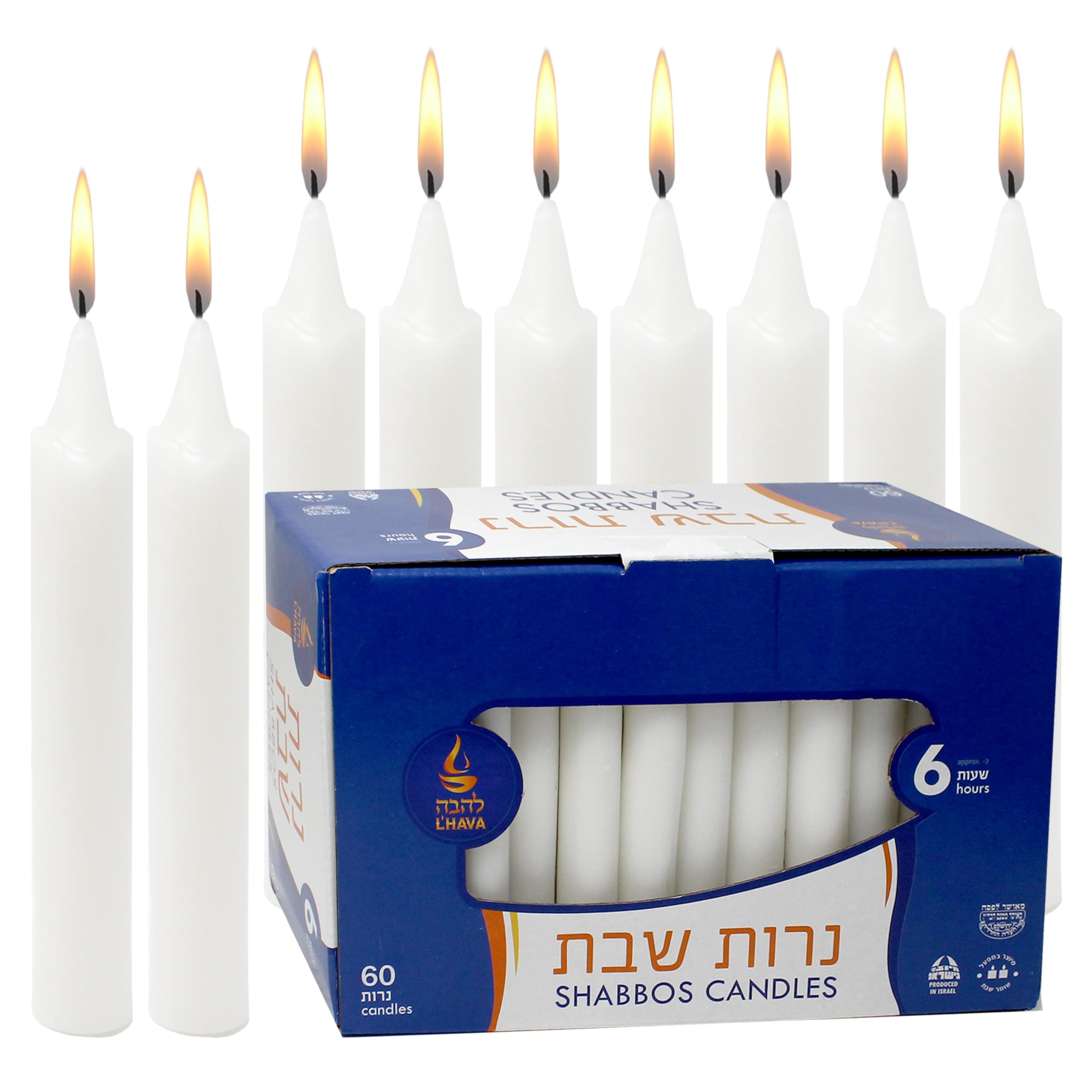 Israel Made Kosher Shabbat Dinner Candles - Unscented, Dripless, 6 HourBurn Time