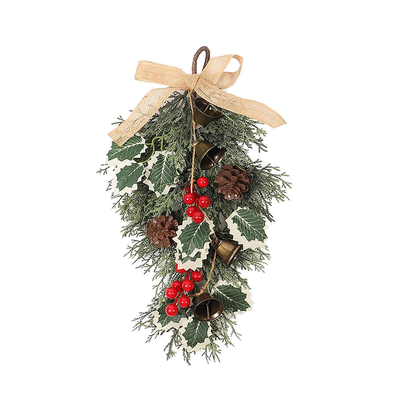 MOTUZP Christmas Teardrop Swags Artificial Pine Garland with Red Berries