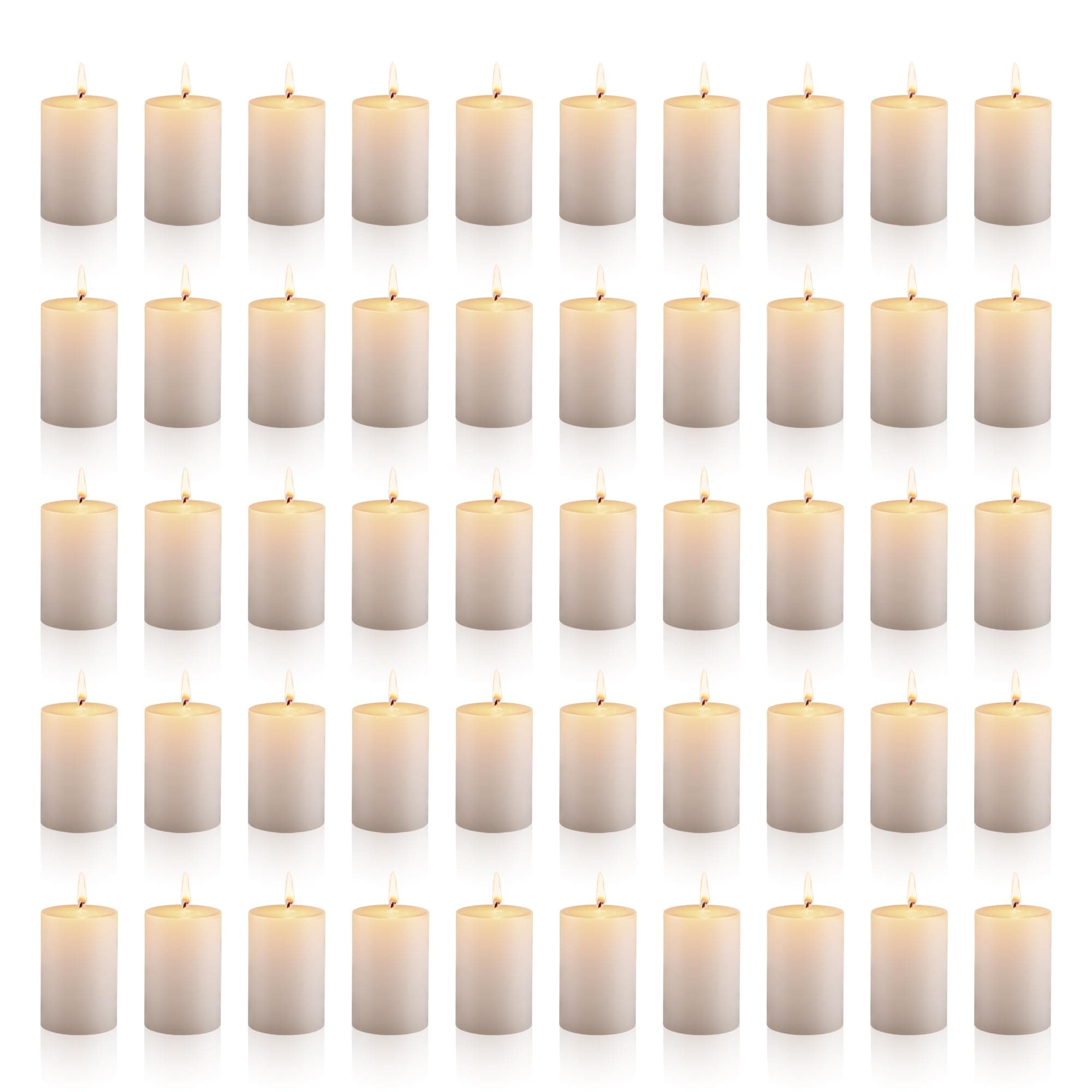 Housecret 50 Pack 2 x 3 White Pillar Candles - Hand Poured Gifts for Weddings, Birthdays, and Holidays