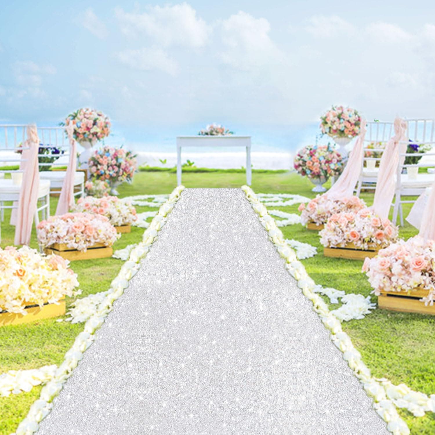 Glittery Silver Wedding Aisle Runner for Engagement Ceremony