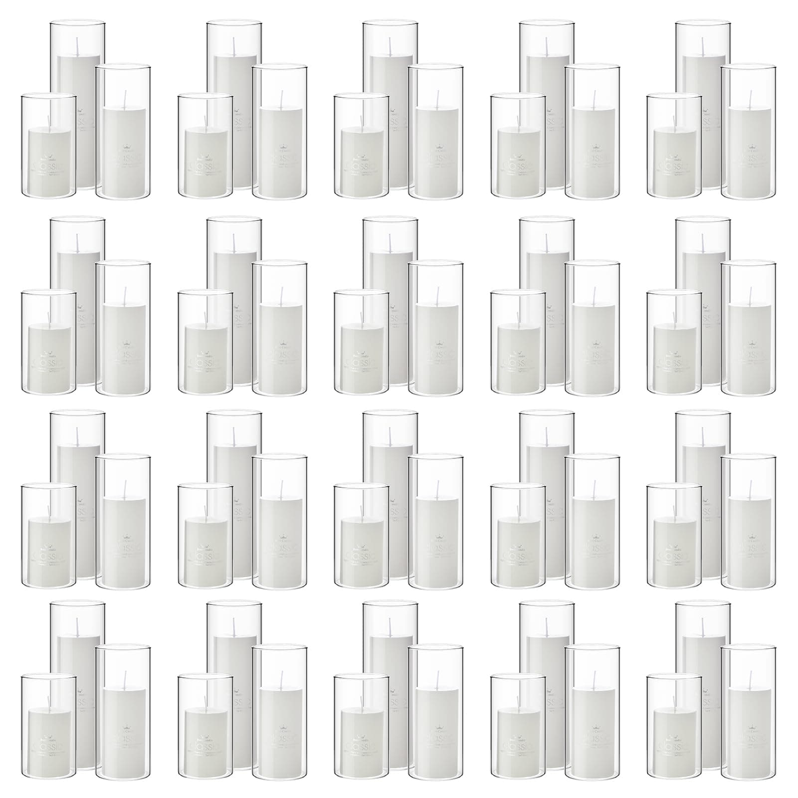 Slim Pillar Candles and Glass Cylinder Vases for Table Decoration (120 Pcs)