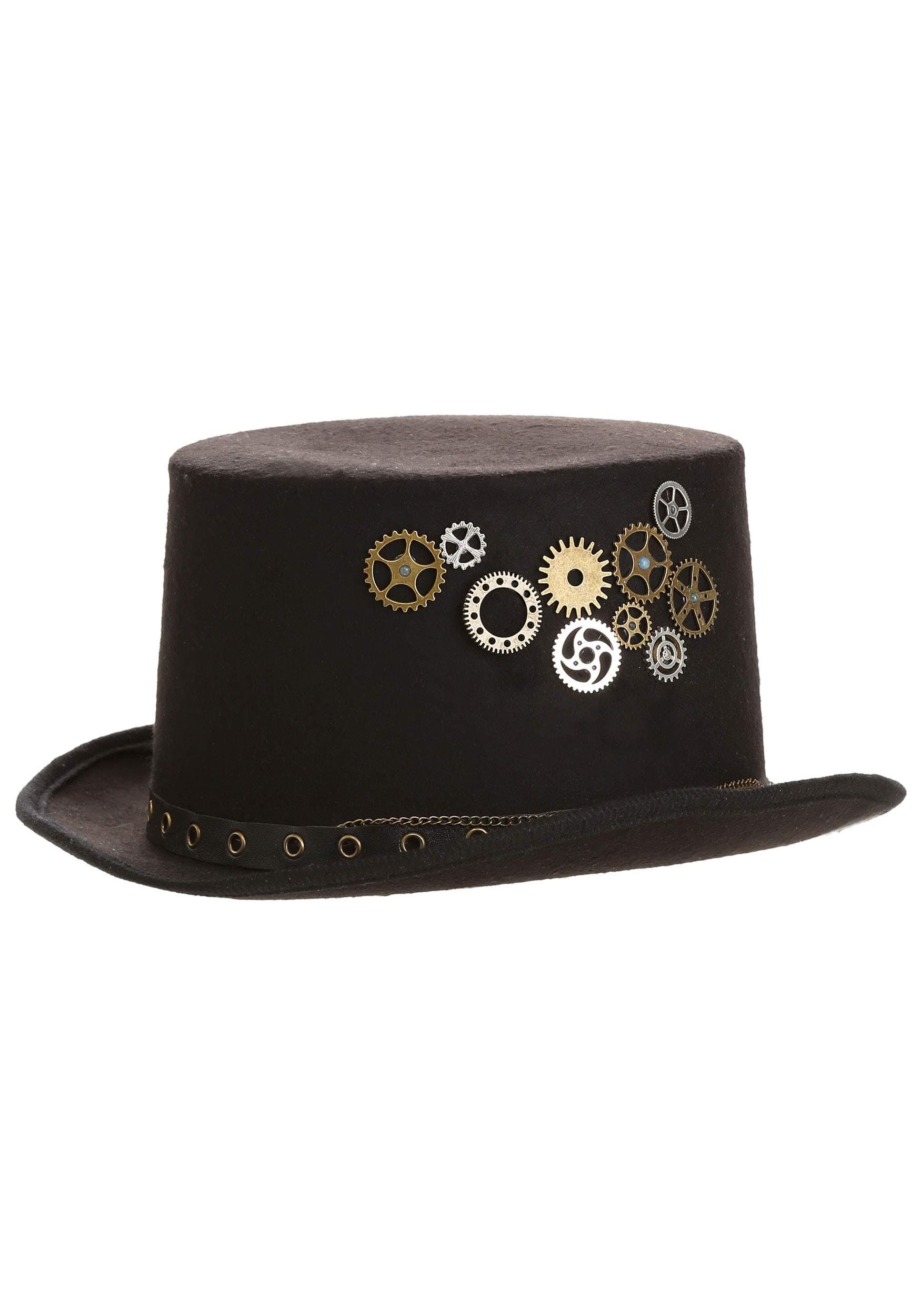 Steampunk Top Hat with Faux Leather Band and Metal Gears