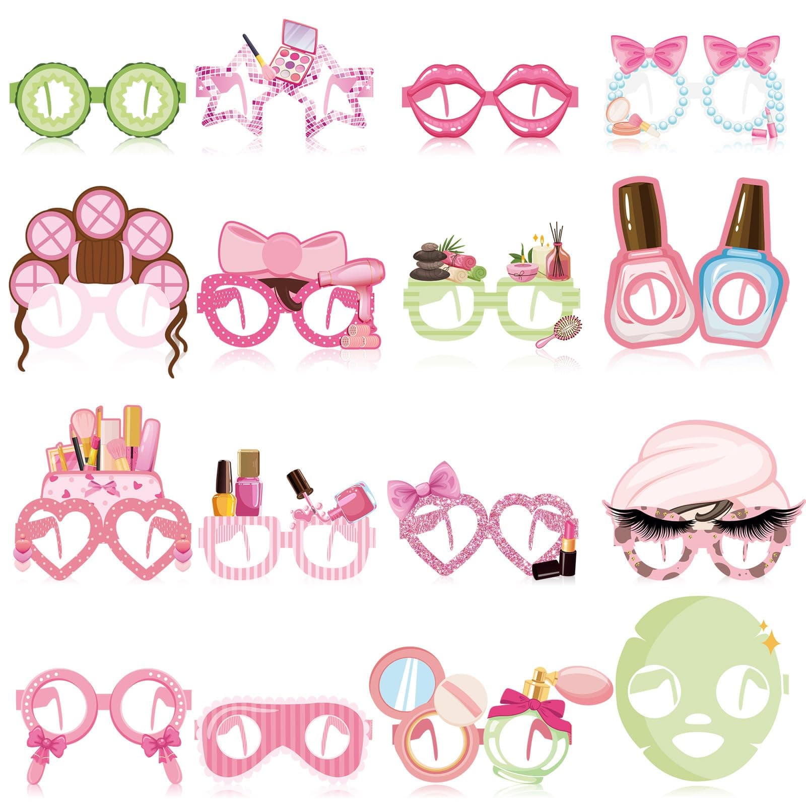 32pcs Spa Photo Booth Props: Makeup Eyeglasses Frames for Party Decorations