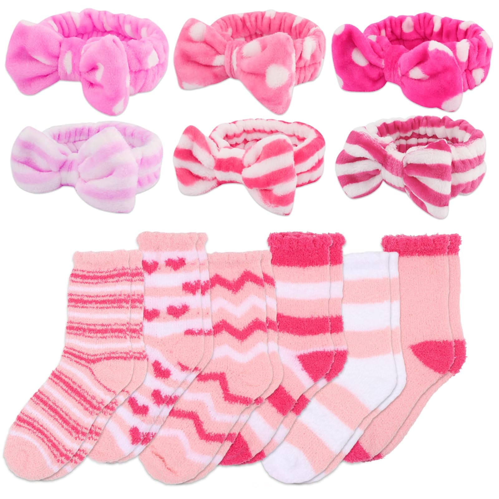 ANBALA Spa Sleepover Party Supplies: 6 Pink Headbands, 6 Fuzzy Socks