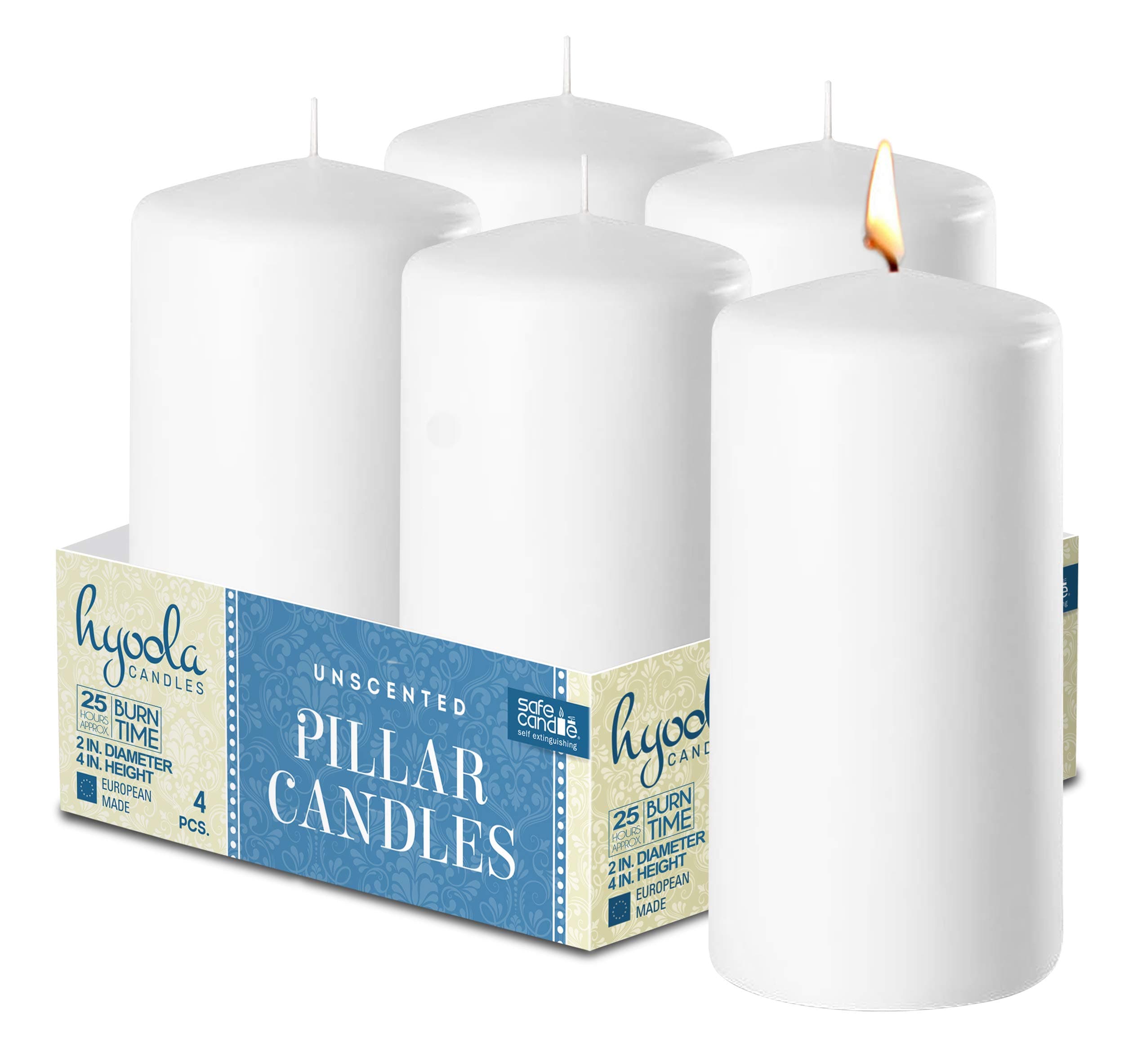 Hyiola Unscented 2x4 Inch Pillar Candles - Set of 4