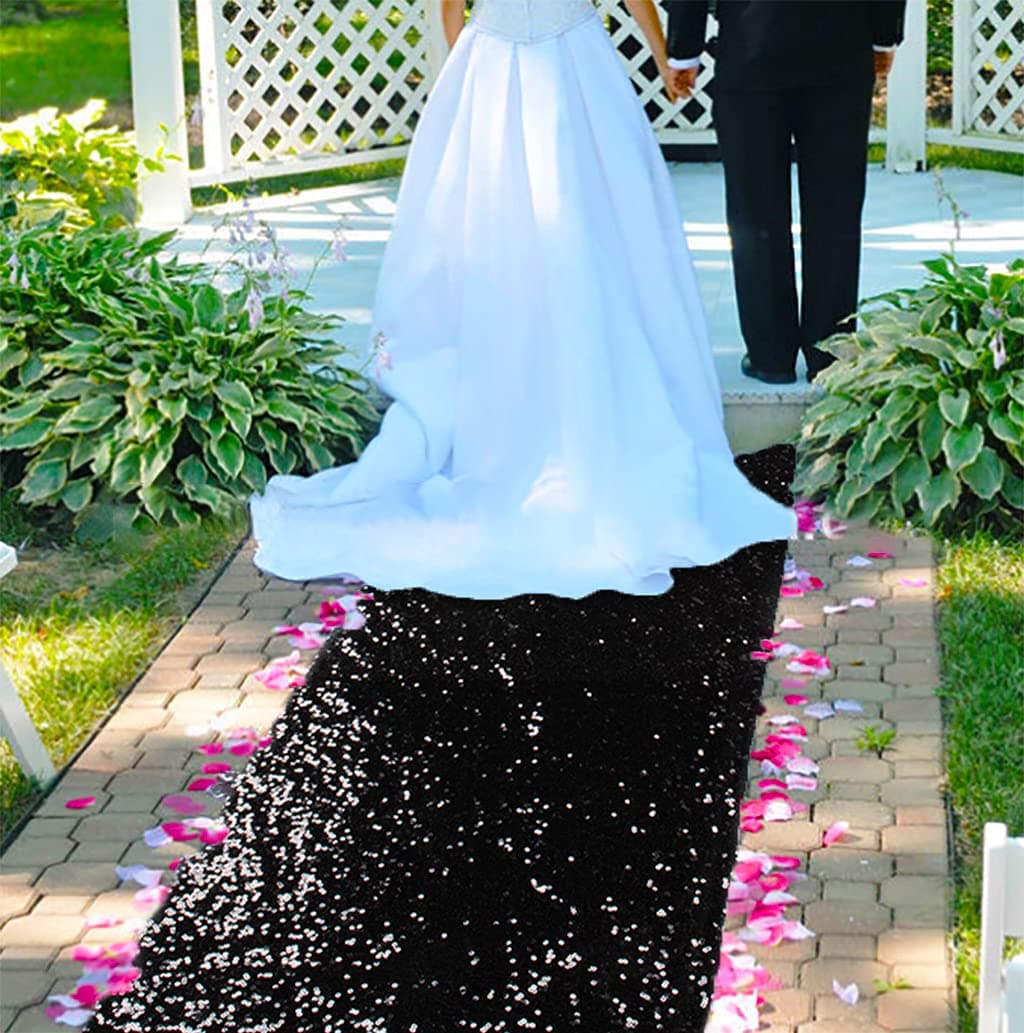 Black Glitter Aisle Runner for Wedding Ceremony - 2FTx15FT