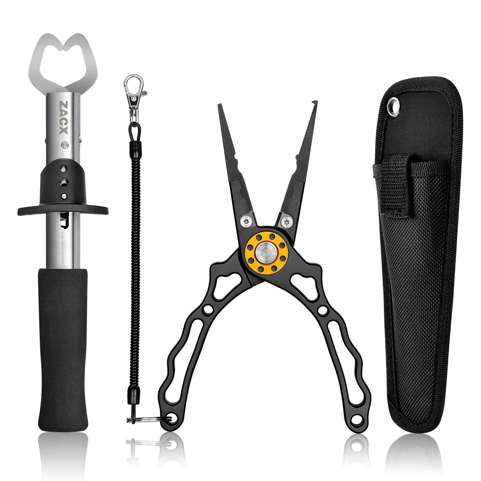 ZACX Fish Lip Gripper Pliers - Multi-Function Hook & Split Ring Tool for Fly & Ice Fishing - Gift for Men (Package B)