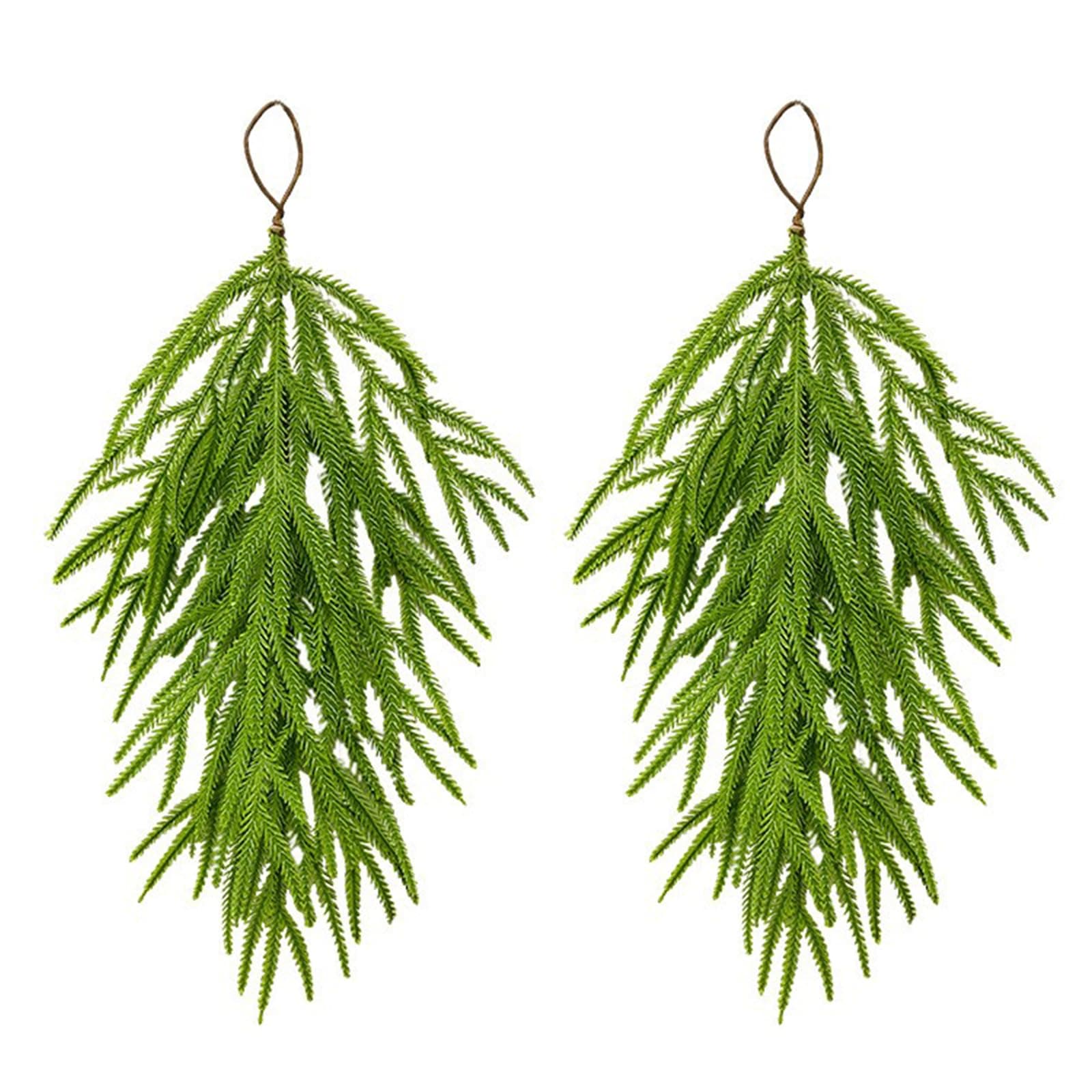 2 Pcs Norfolk Greenery Teardrop Swag, 26 Inch Pine Needles Holiday Decor