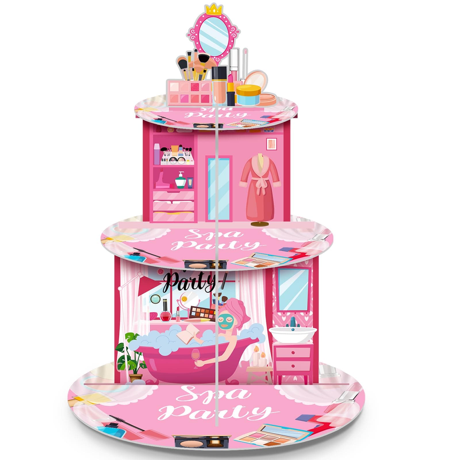 Censen 3-Tier Spa Cupcake Stand Pink Decor for Princess Parties