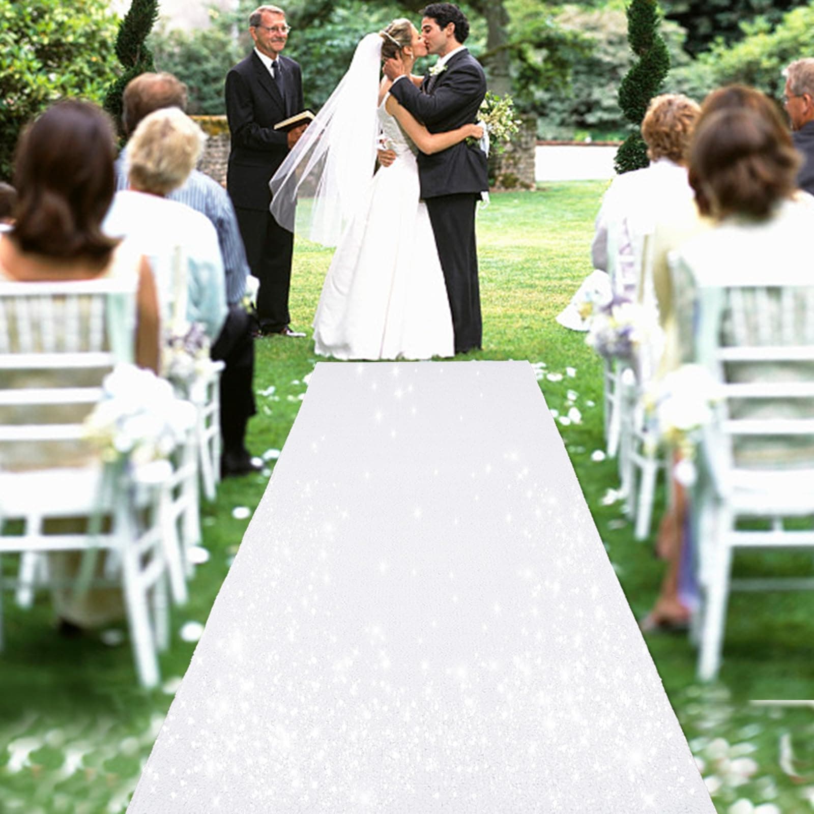 Sparkly White Sequin Wedding Aisle Runner - 2FTx15FT