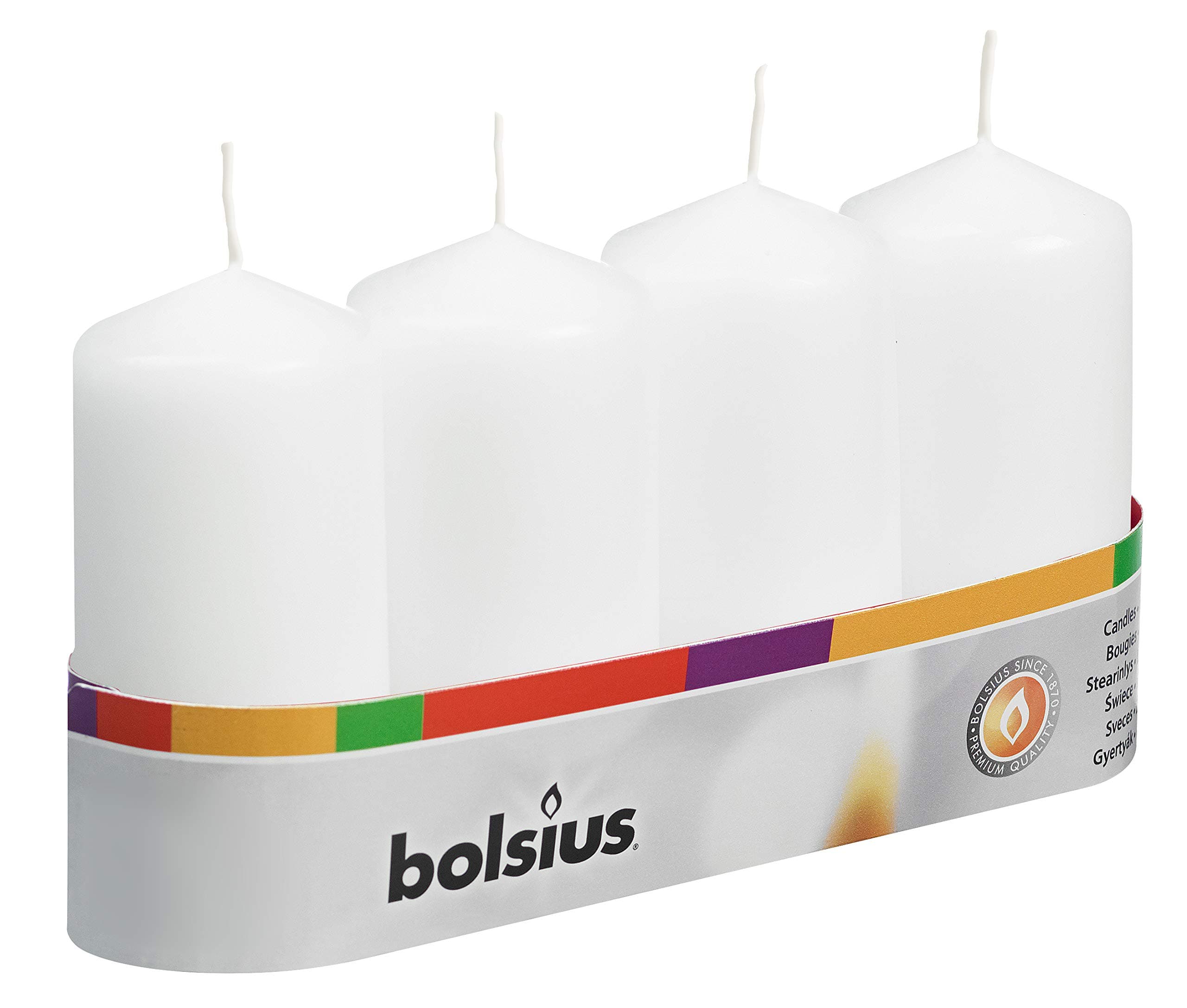 BOLSIUS 4 Pack 2x4 White Pillar Candles - Premium Quality, 20hr Burn Time