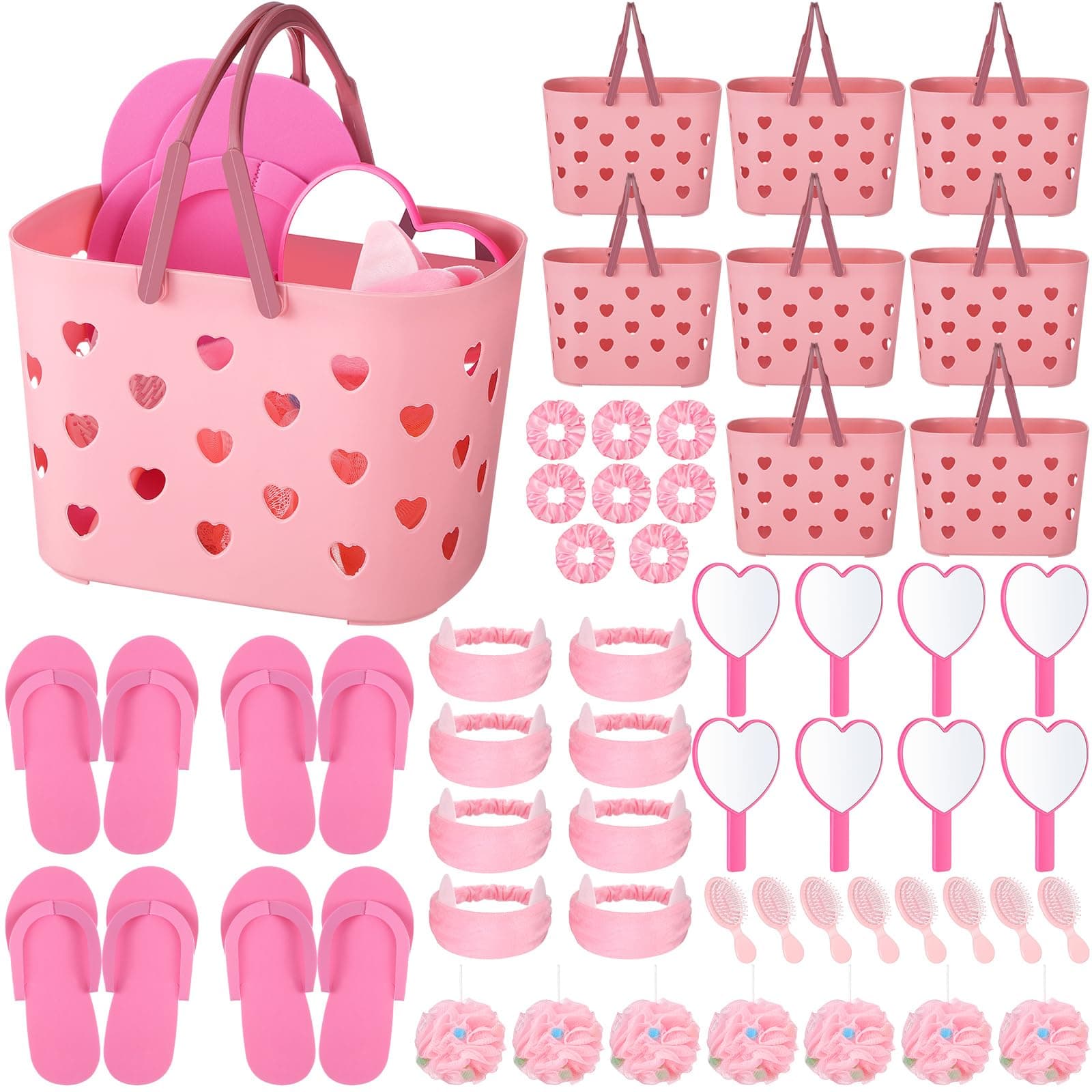 Pickmesh 8 Set Spa Party Supplies Pink Basket Heart Mirror Hair Accessories Birthday Gift