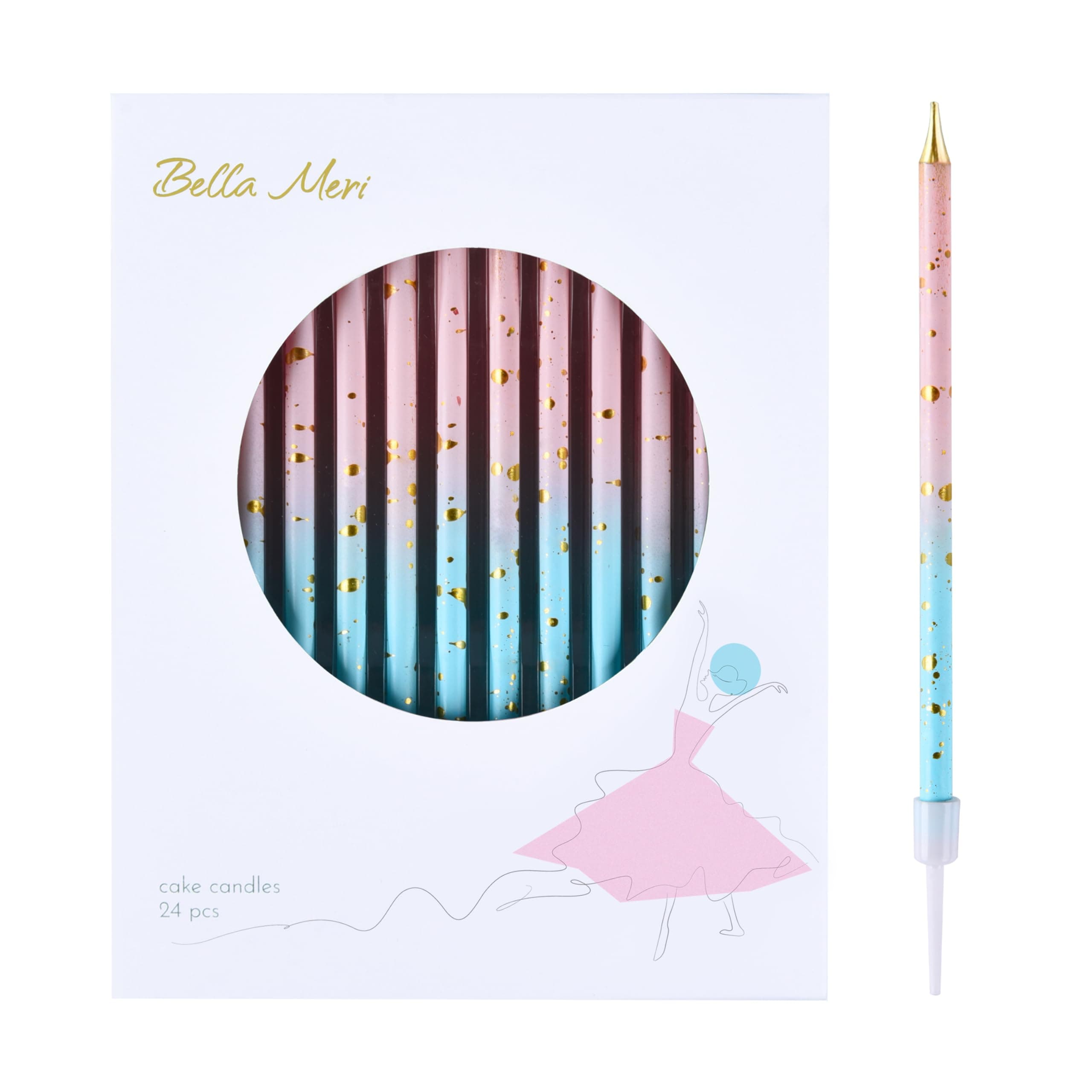 Bella Meri Pink Blue Gold Long Birthday Candles