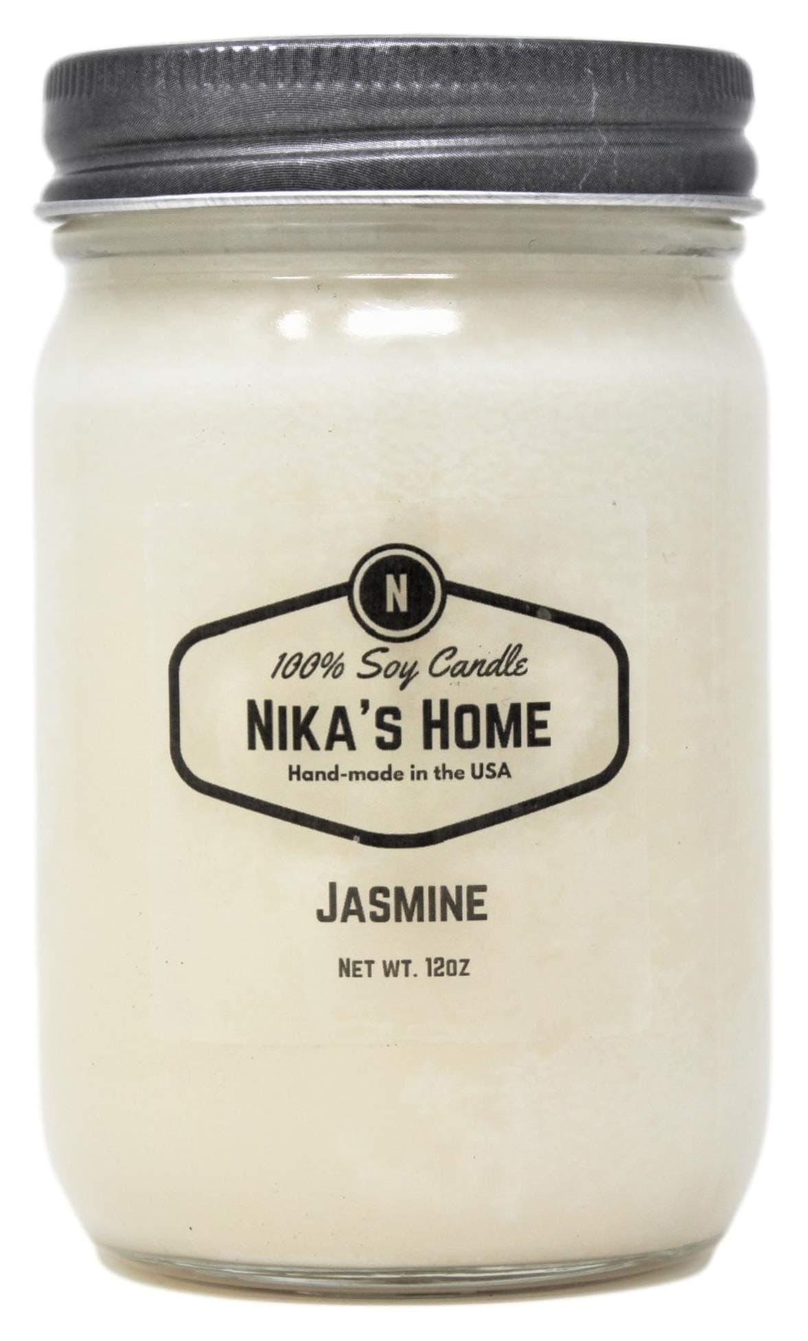 Nika's Jasmine Soy Candle, 12oz, Long Burning, Handmade