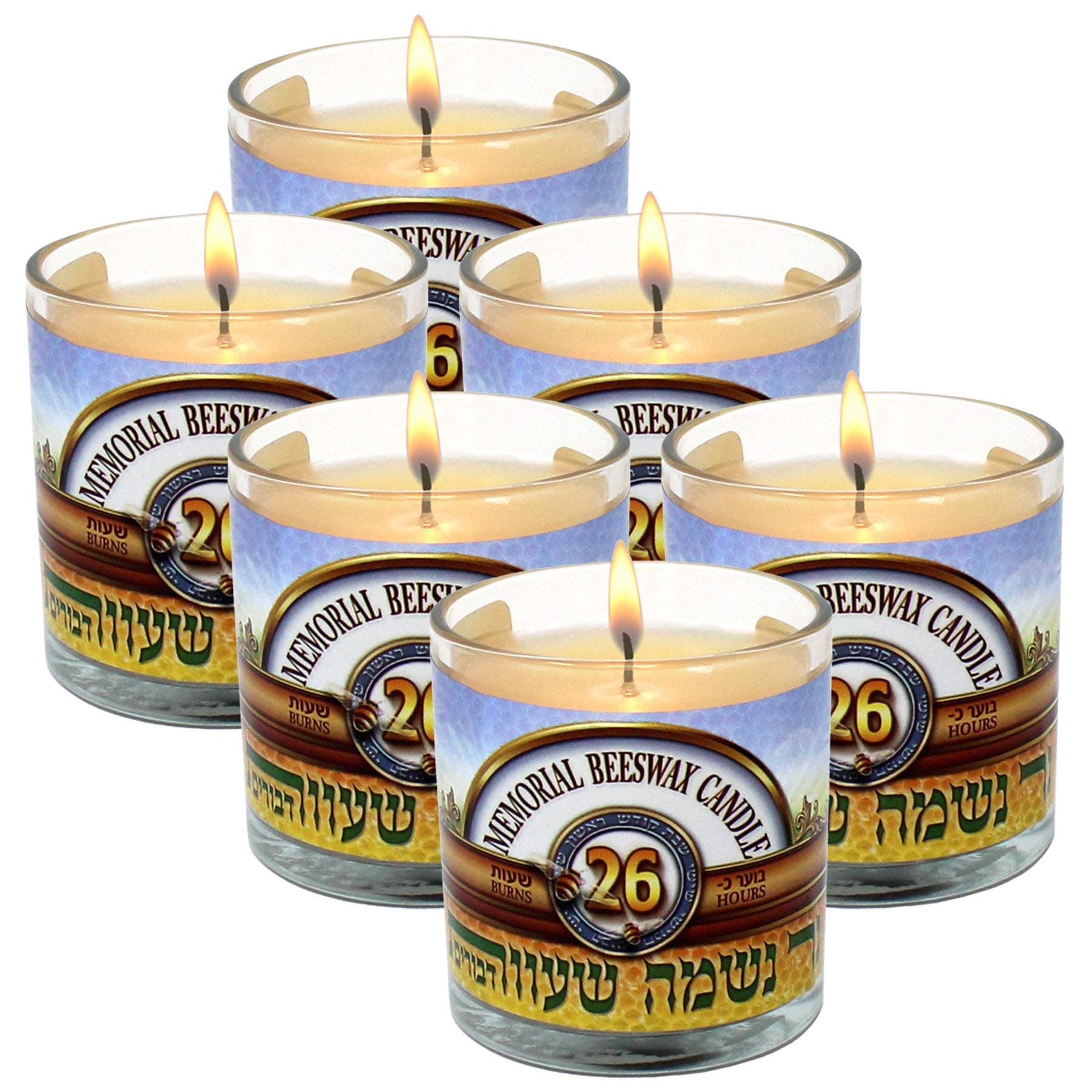 Kosher 6 Pack Rambue Yahrzeit Beeswax Candles - 24 Hour Burning Time