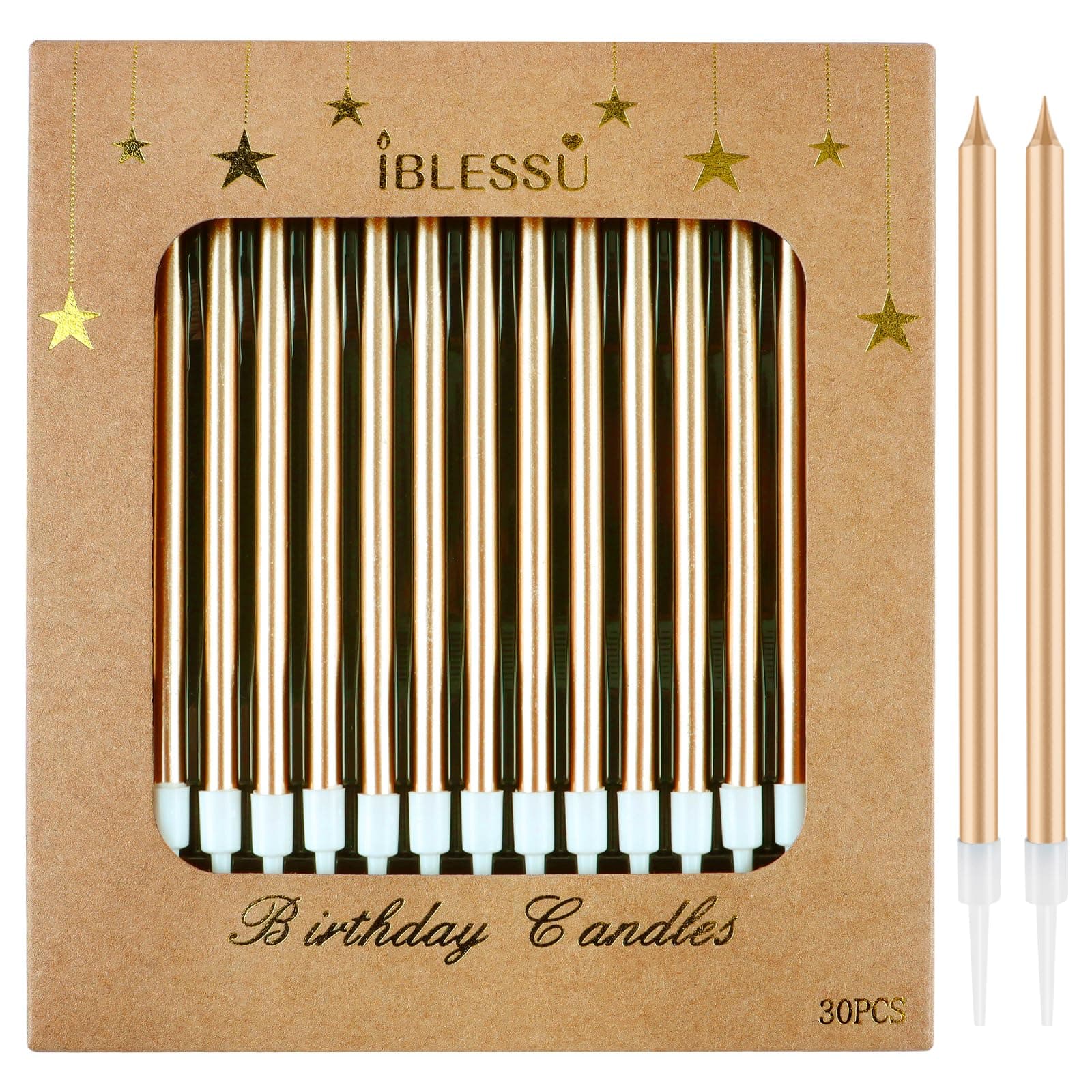 30 Pcs Long Birthday Candles - Champagne Gold, Tall & Perfect for Weddings & Partys