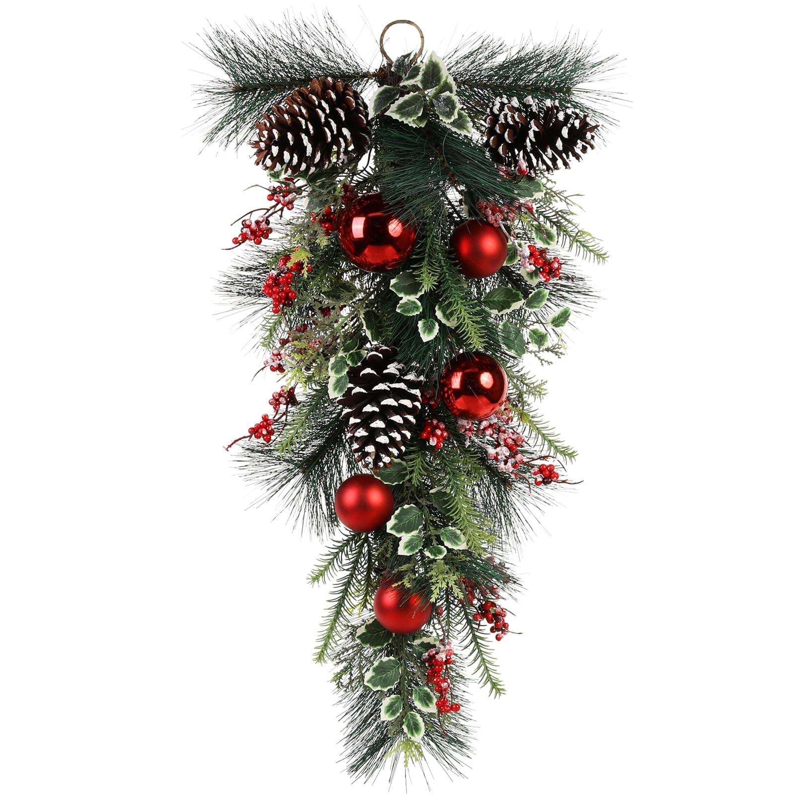 28'' Christmas Teardrop Swag with Pinecones & Red Berries for Home Decor