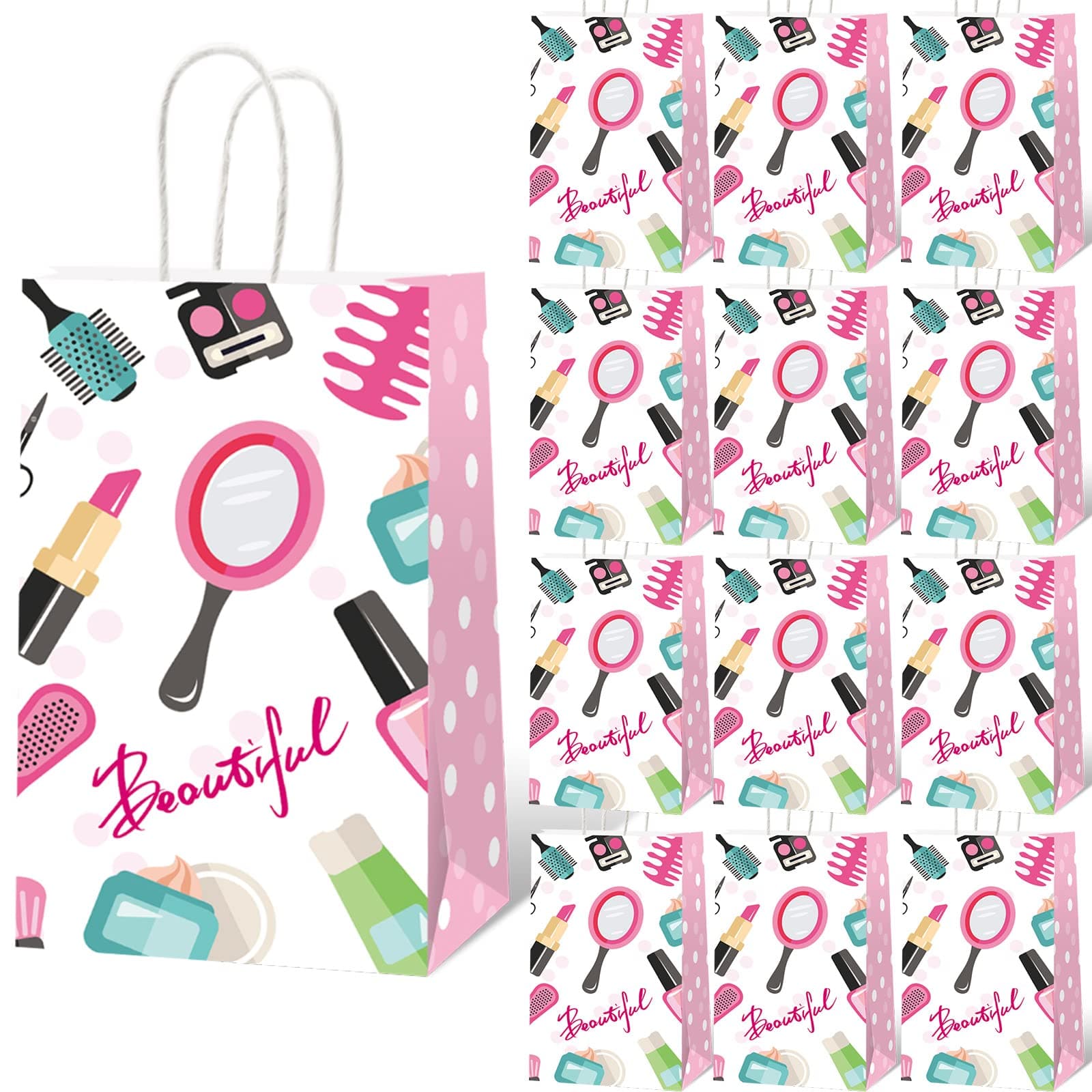 12pcs Spa Theme Gift Bags for Birthday Party Supplies Cosmetics Treats for Kids Girl