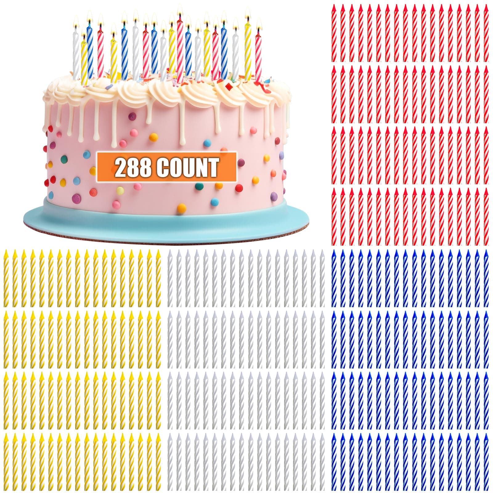 MTLEE Spiral Birthday Candles 4 Color, 288 Pcs for Cake Decorations