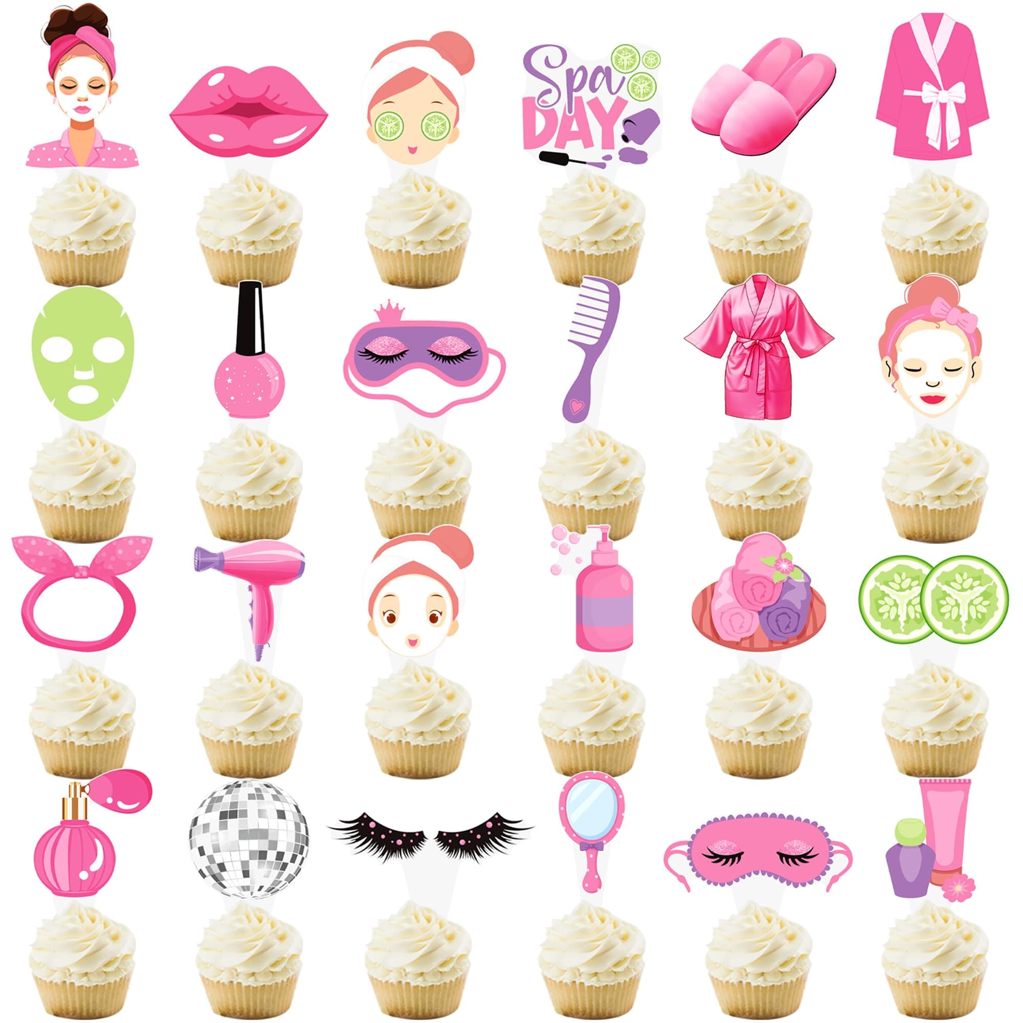 Spa Cupcake Toppers 48PCS Eye Mask Decorations for Makeup Parties