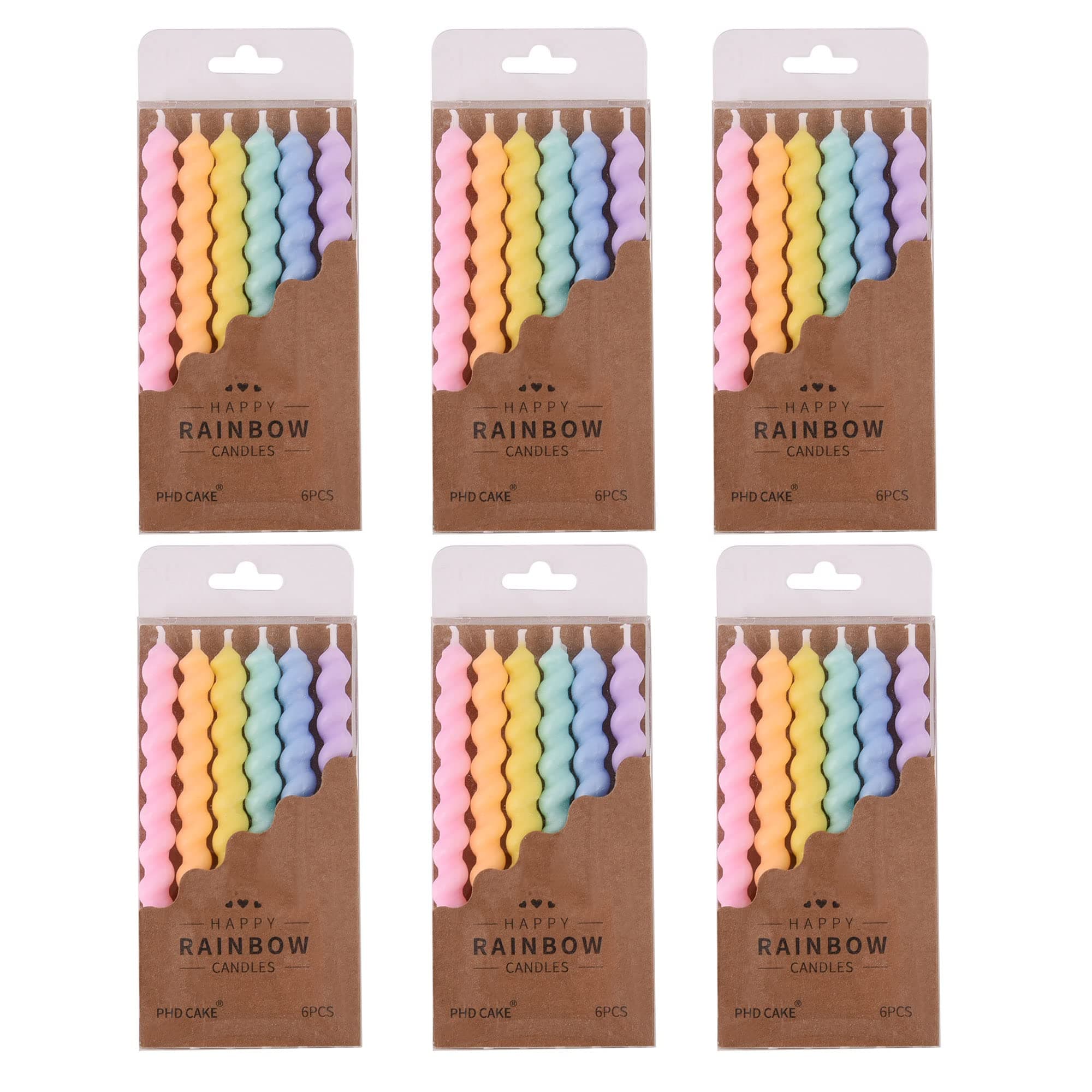 Rainbow Spiral Birthday Candles with Holders