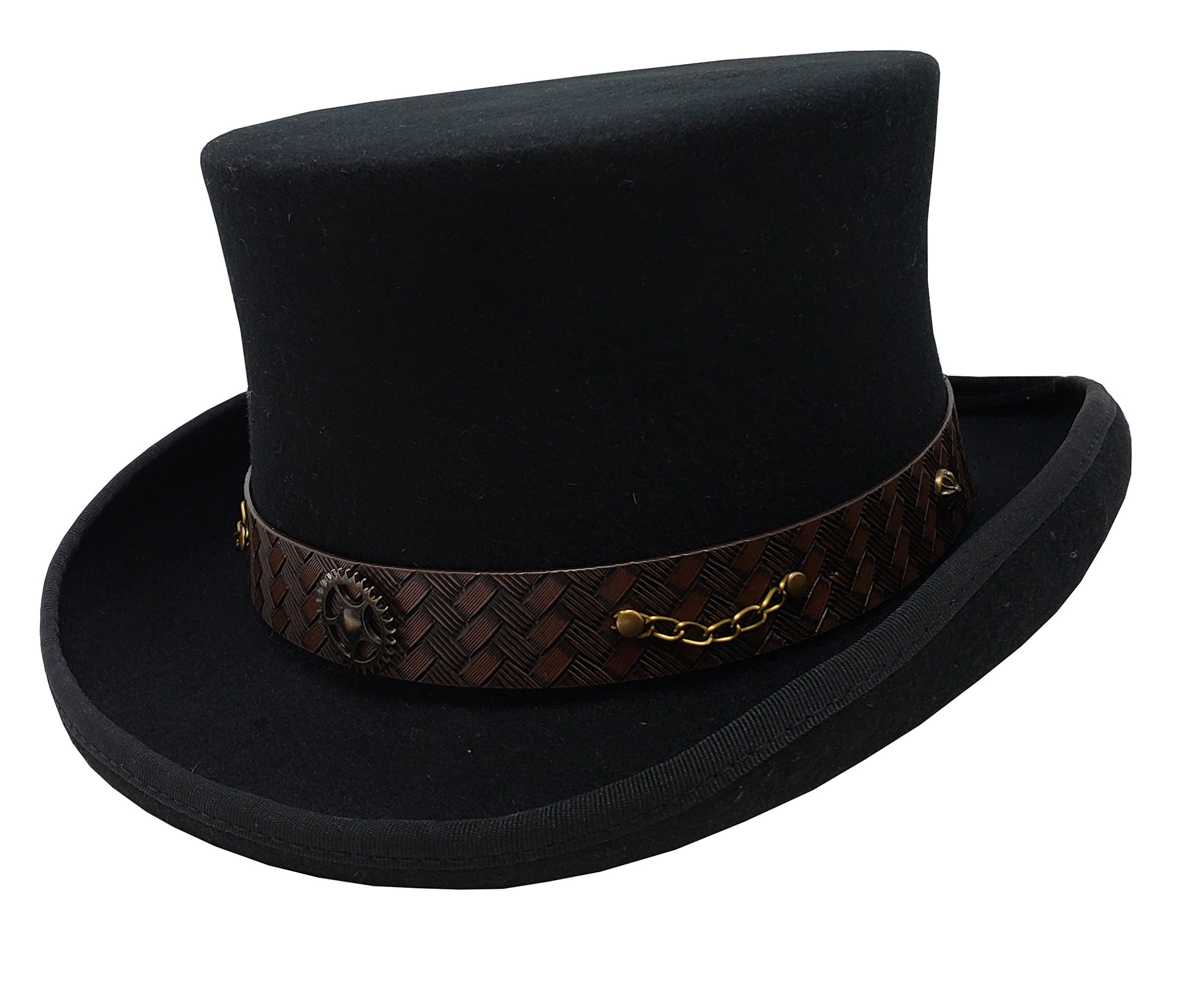Different Touch 100% Wool Victorian Steampunk Top Hat with Leather Band