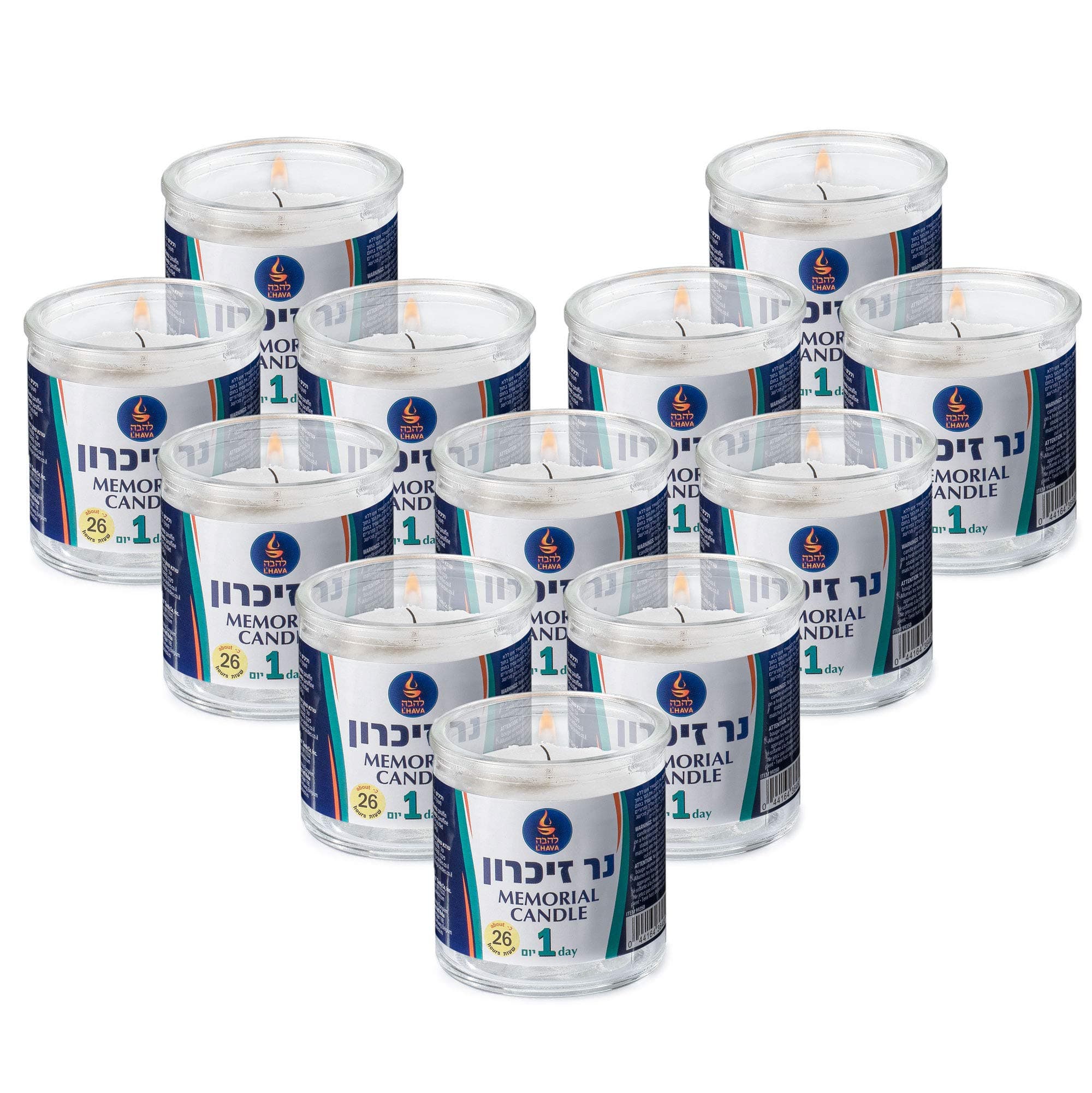 Tribello 1 Day Yahrzeit Memorial Candles - 12 Pack Glass Jar