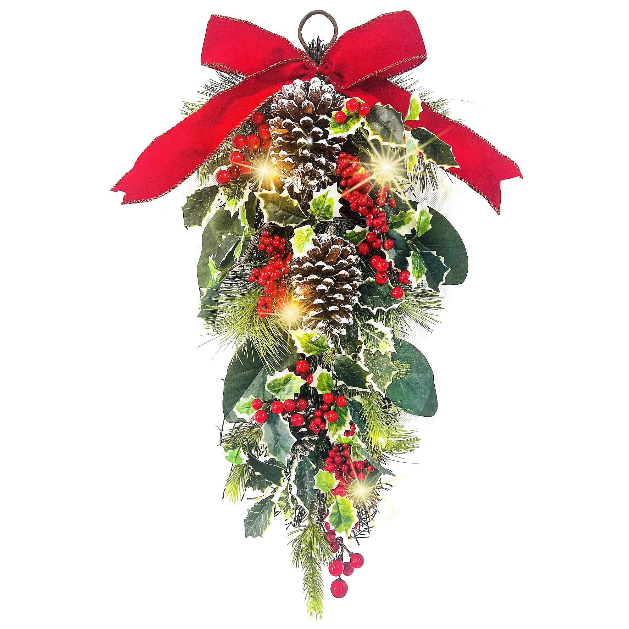 24” Pre-Lit Artificial Greenery Teardrop Swag for Xmas Decor