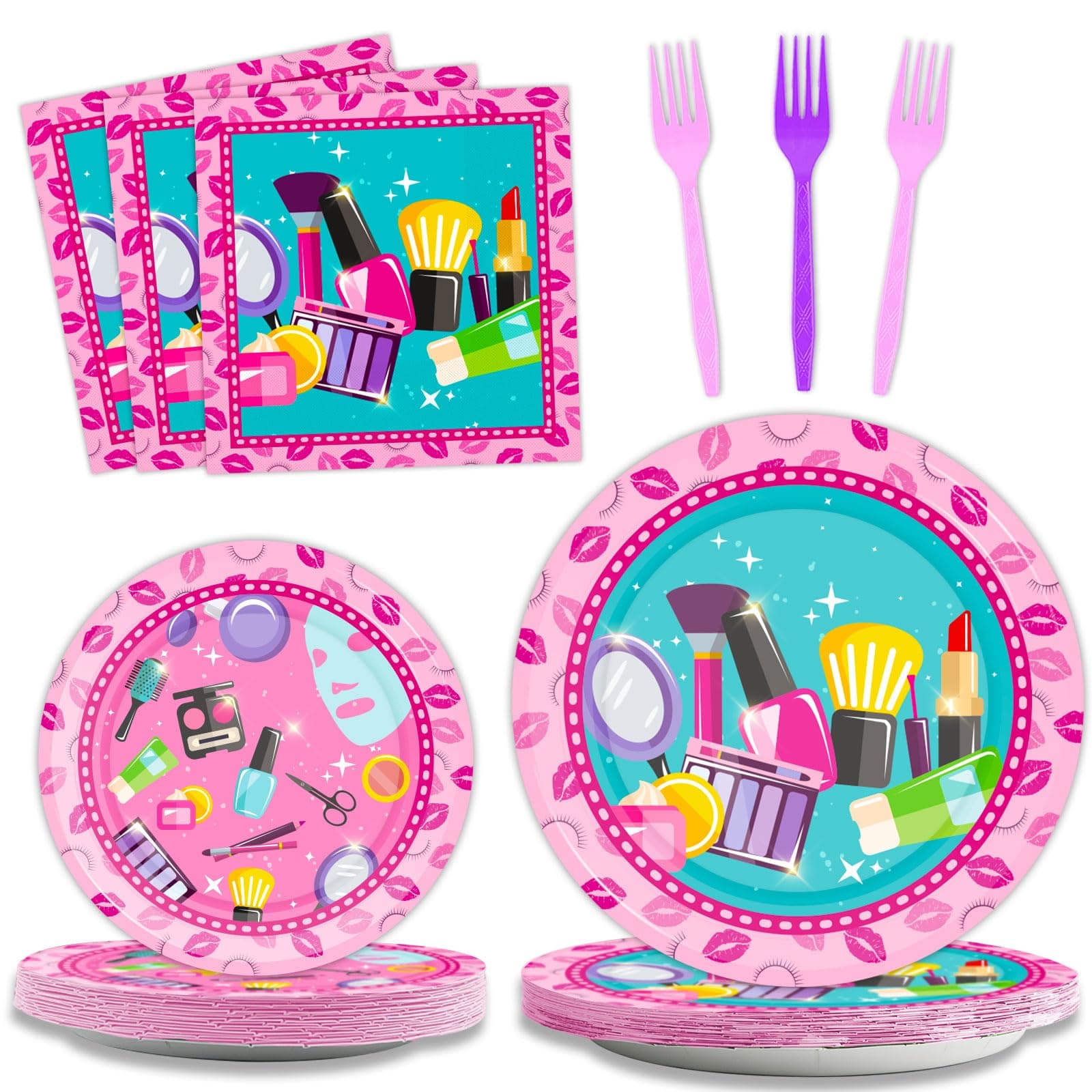 96 PC Spa Birthday Party Plates Napkins Supplies Set for Girls & Baby Shower Decorations
