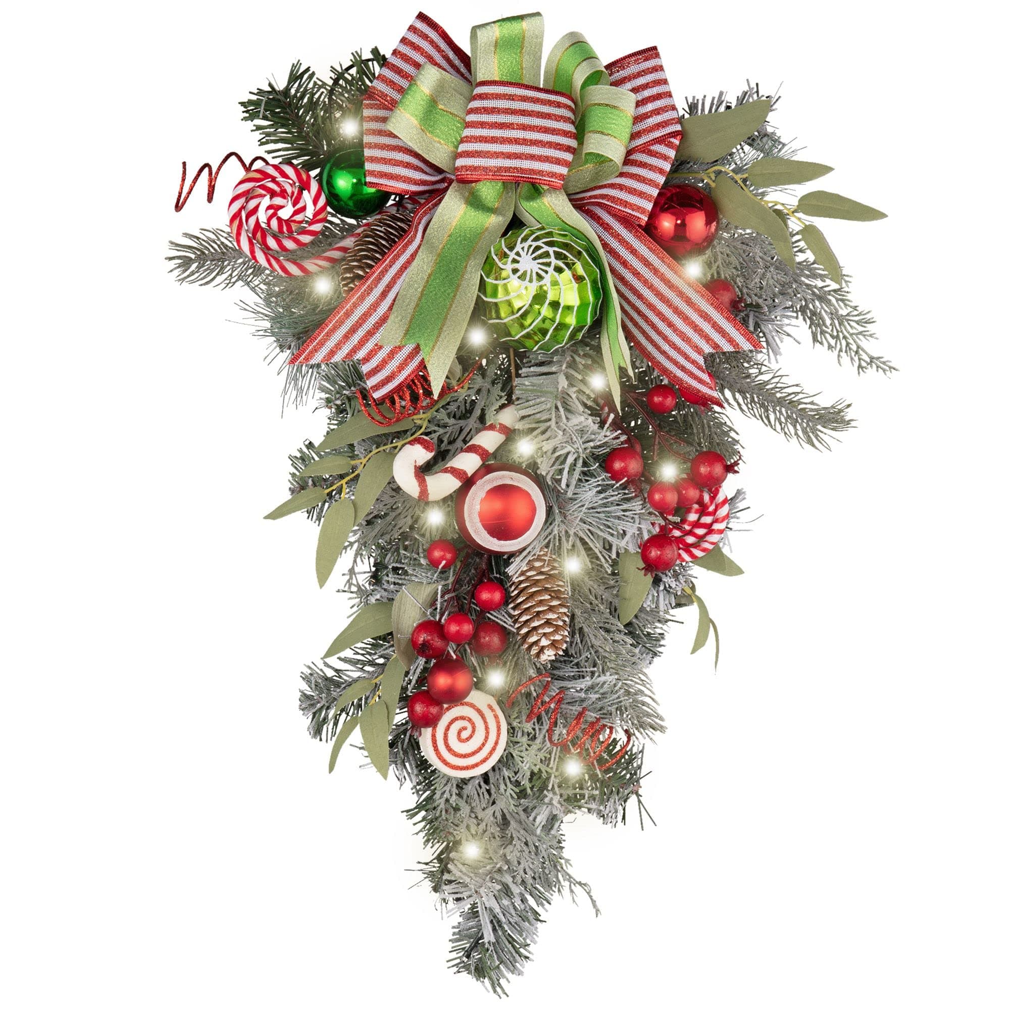 Valery Madelyn 24 Inch Red Green White Outdoor Elf Mailbox Swag with 20 LED Lights