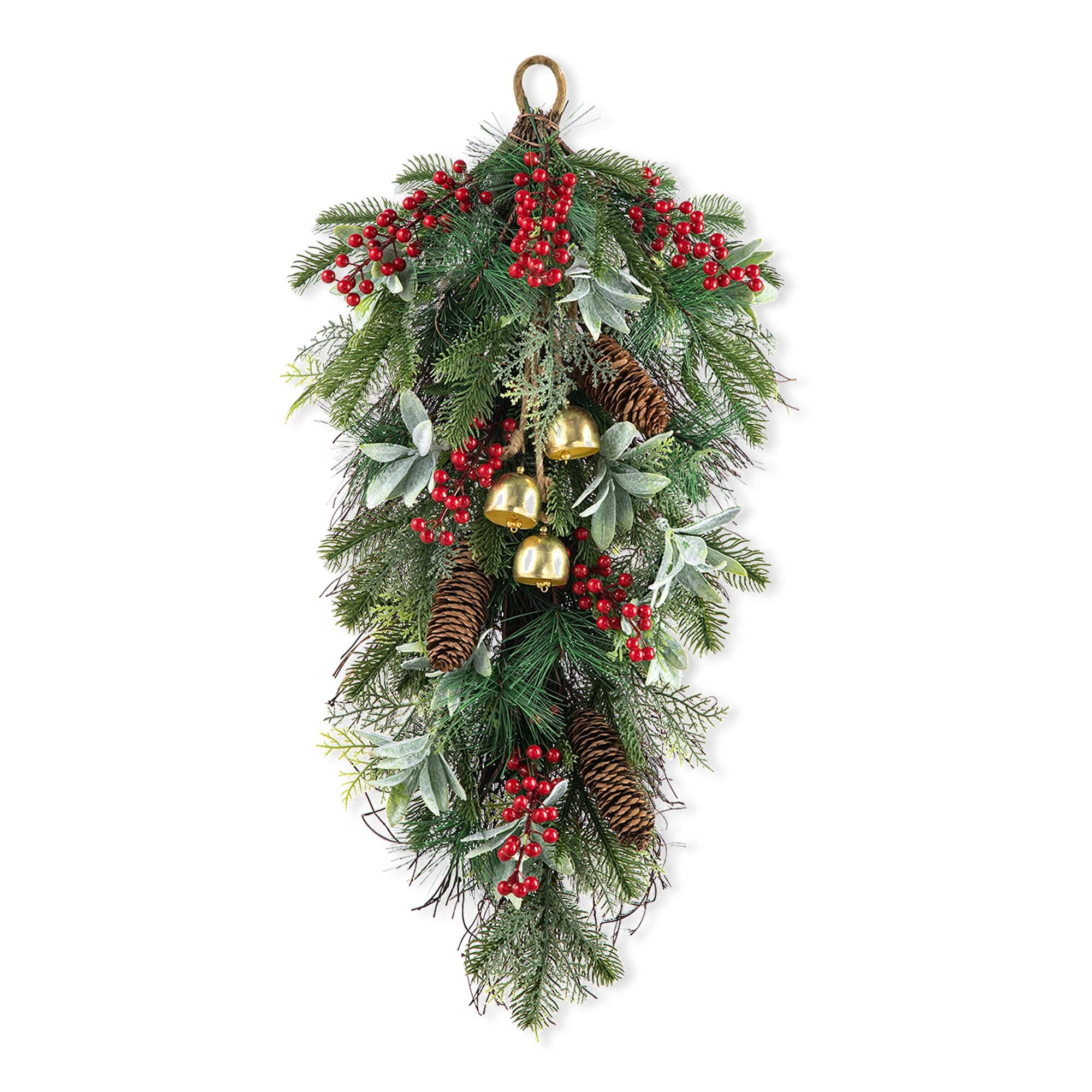 Glitzhome Teardrop Floral Winter Swag Wreaths, Artificial Hanging Decor