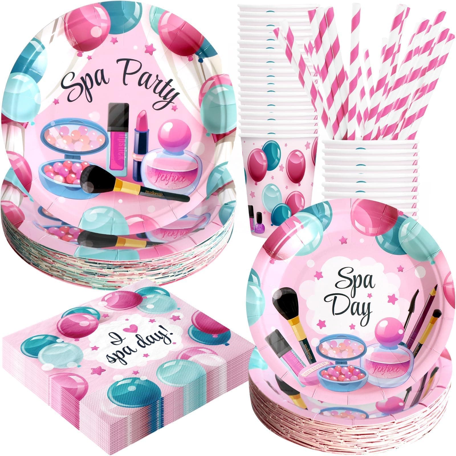 Spa Birthday Party Decorations, 120PCs Disposable Tableware | Relaxing Supplies for 24 Guests