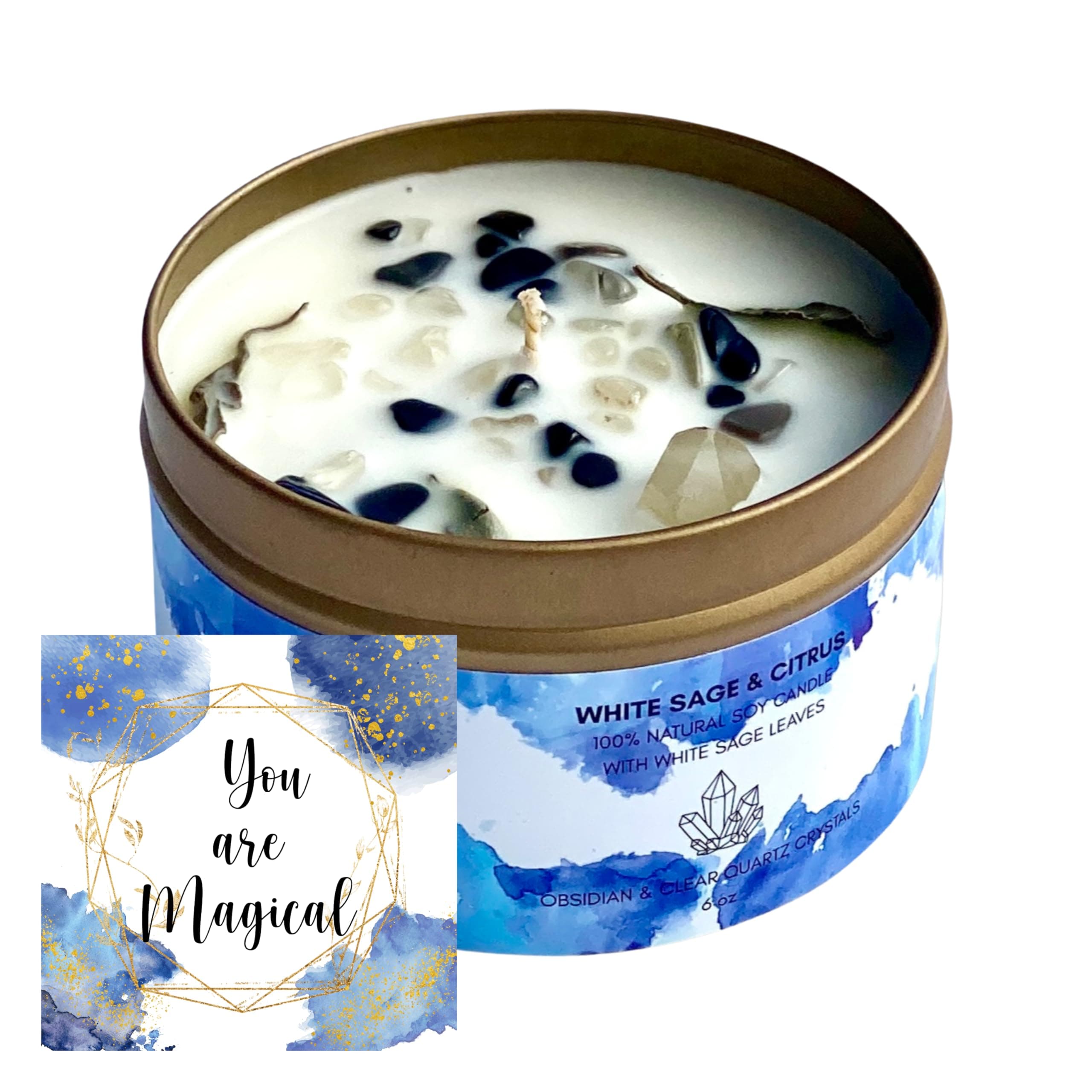 White Sage & Citrus Smudge Candle (9 oz, Natural Soy Wax)
