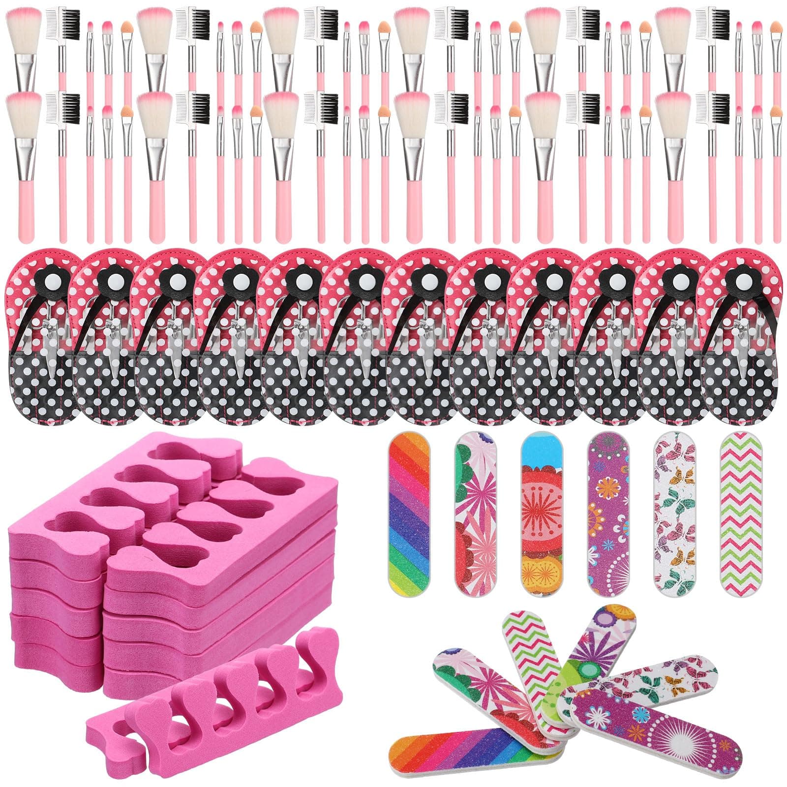 12-Piece Spa Sleepover Party Kit for Girls: Nail Clippers, Brushes, Toe Separators, Files & More for Fun Movie Night
