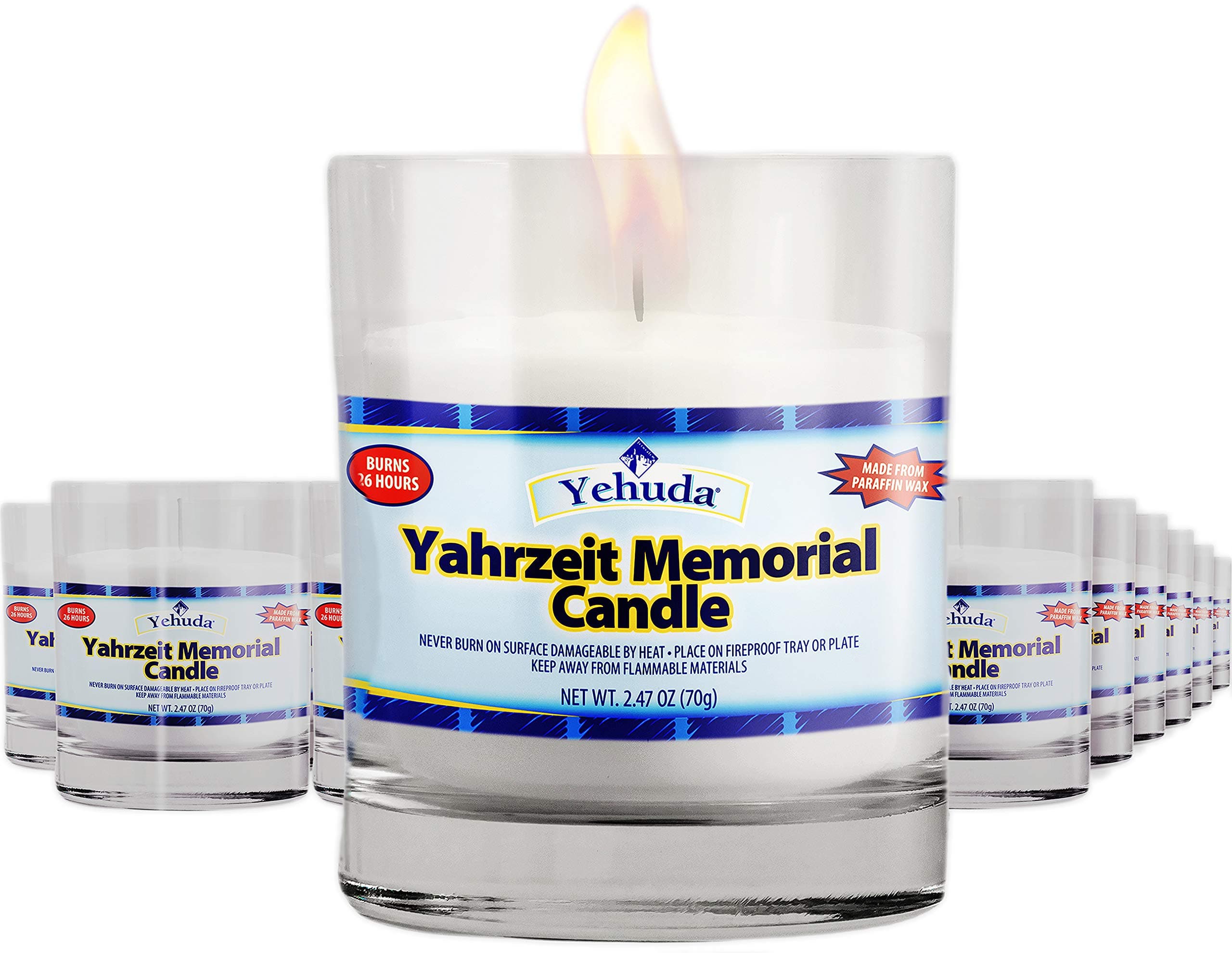 Yehuda Yahrzeit Memorial Candle, Glass Tumbler (24 Pack) 24 Hour Candles | Yom Kippur Candles