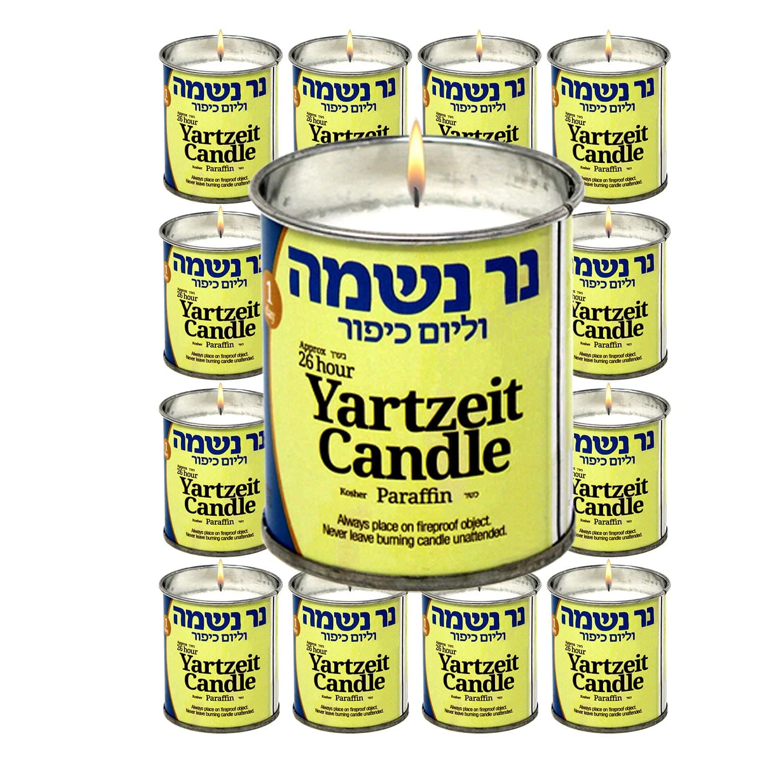 12 Pack 24 Hour Kosher Yahrzeit Candle - Tin Jar for Yom Kippur, Yizkor, and Funeral