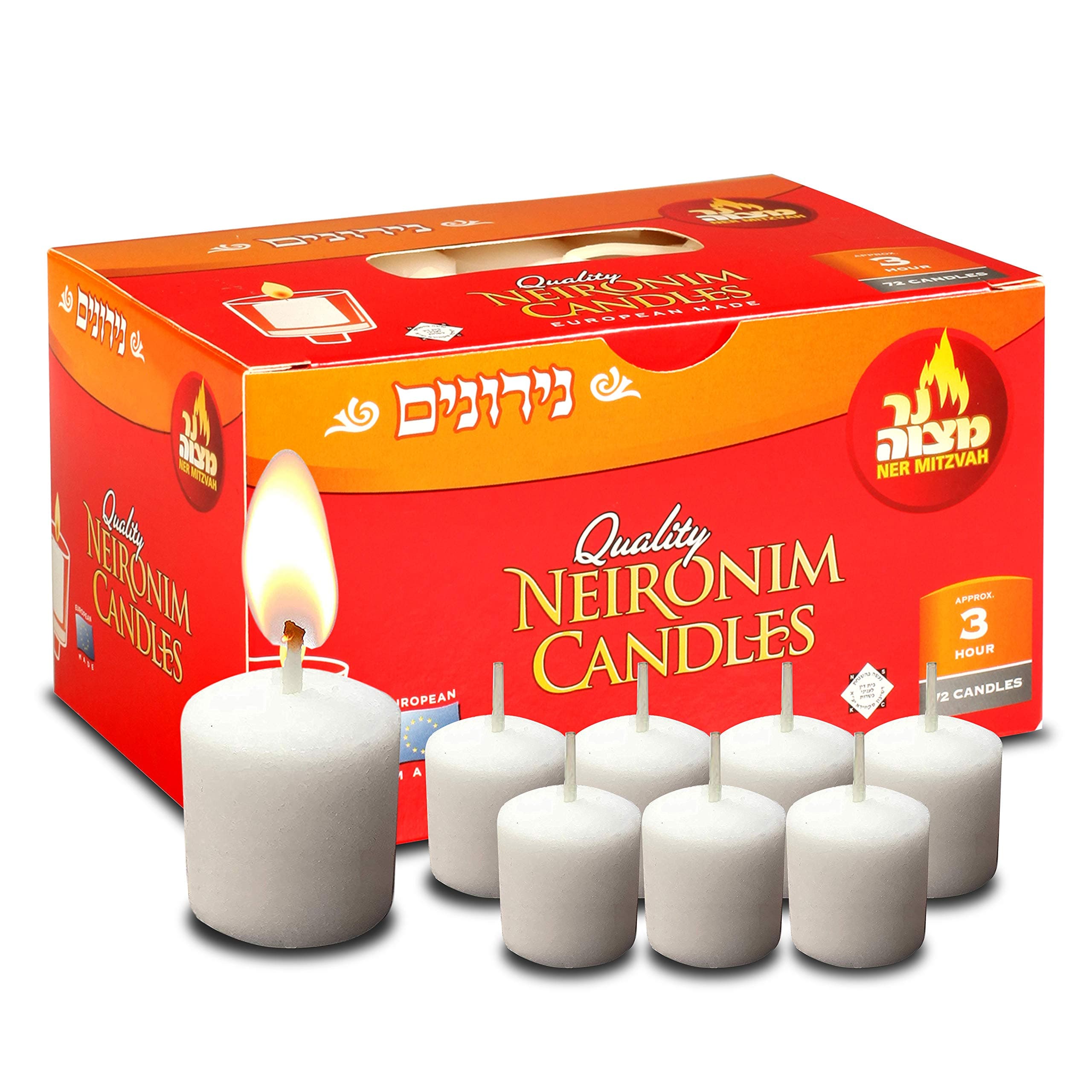 Ner Mitzvah 3-Hour Neironim Shabbat Candles - 72 Count