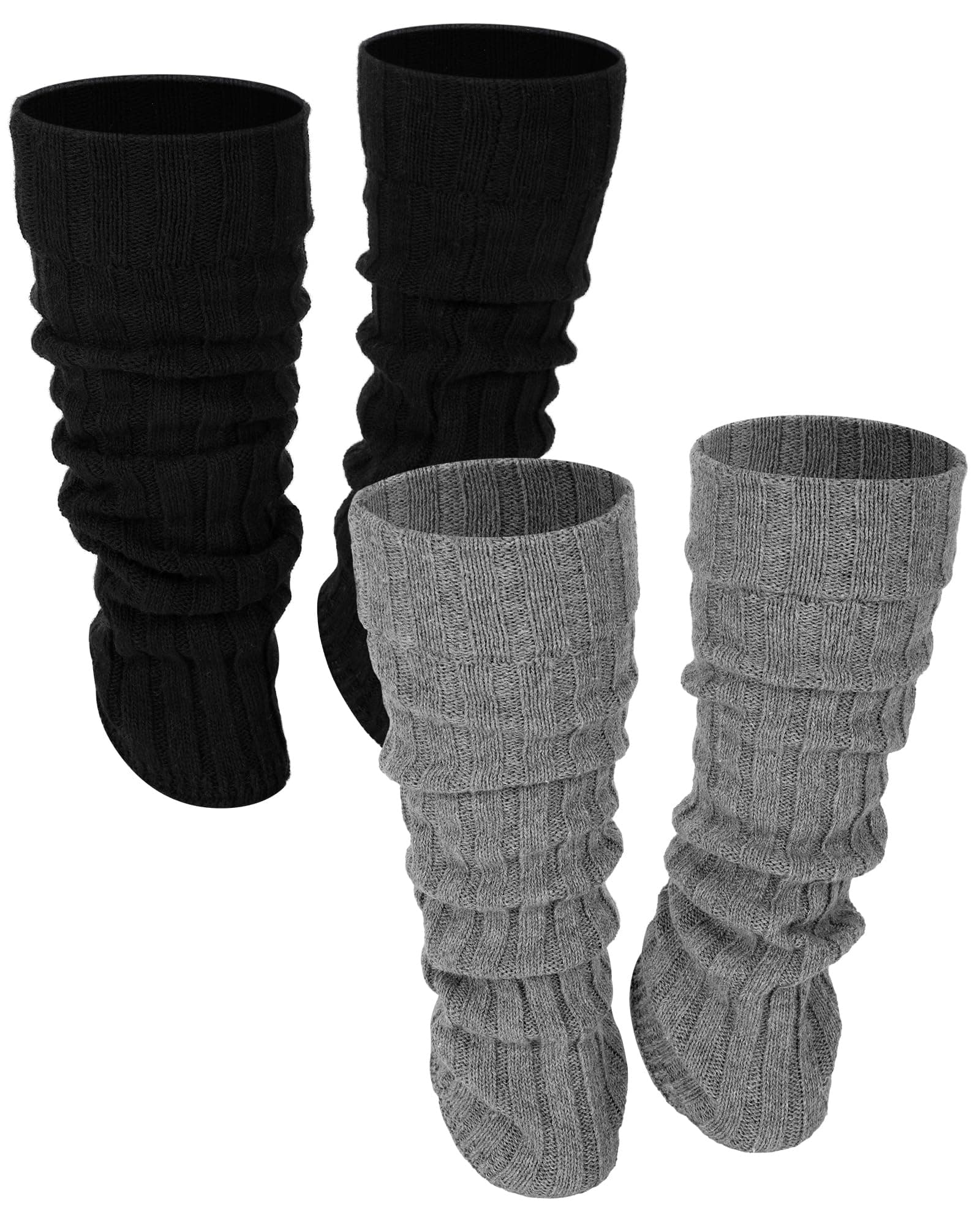 Women's Wool Leg Warmers: 2 Pairs in Black and Grey