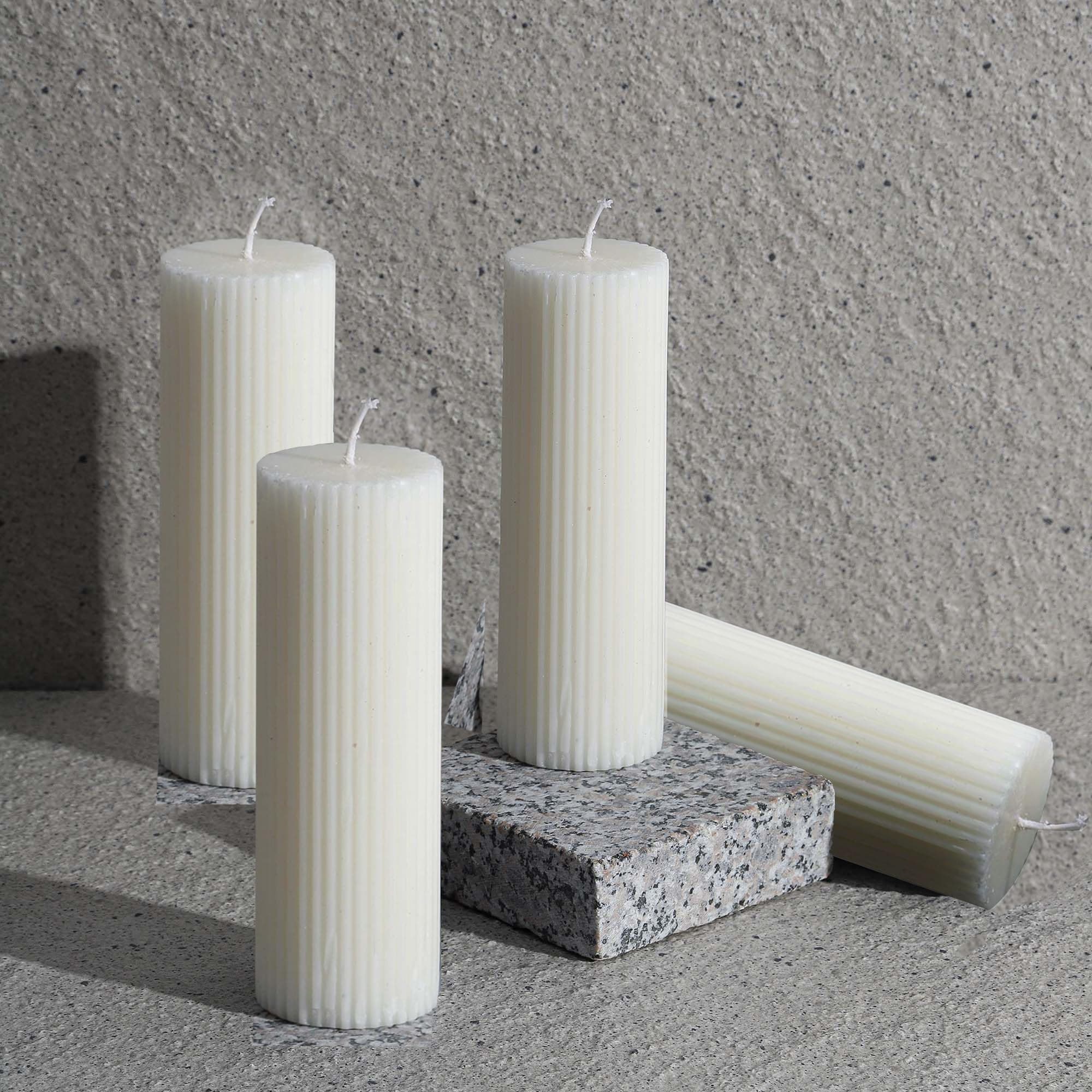 Natural White Unscented Ribbed Pillar Candles 2x6", Soy Wax 4 Pack