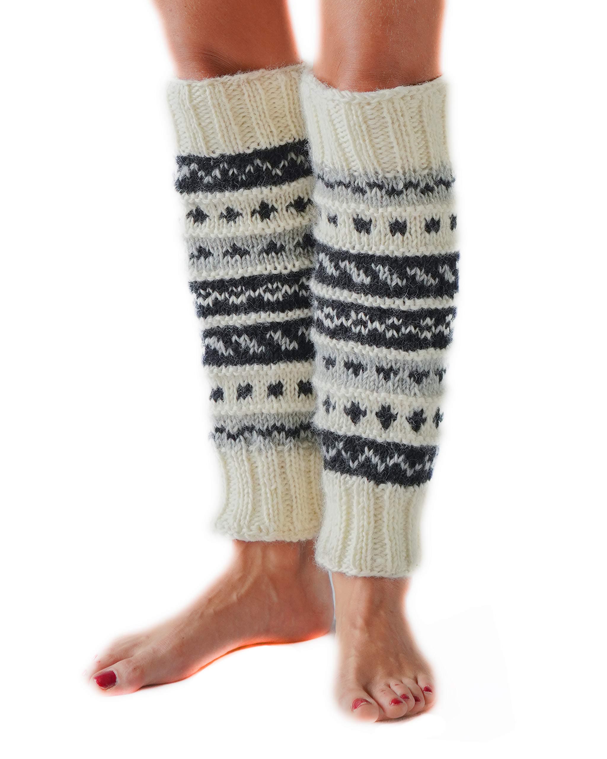 Hand-Knit Tibetan Wool Leg Warmers with Fleece Lining