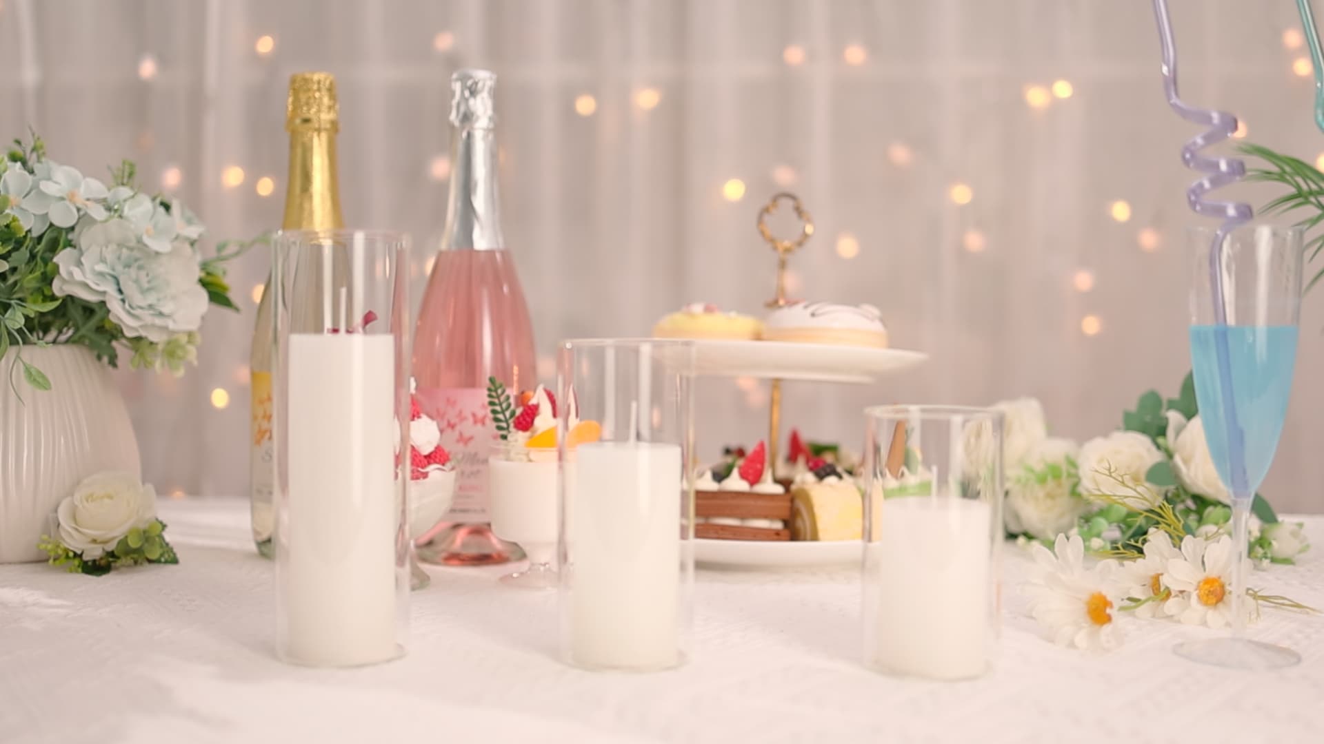 Shihanee Set of 3 White Pillar Candles with Glass Holders for Weddings and Holidays
