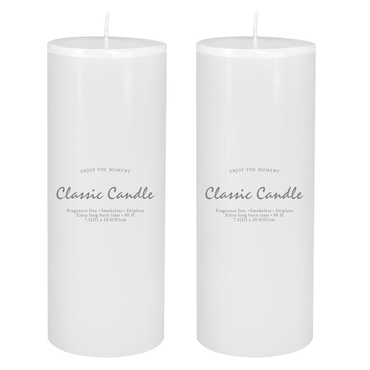 2 Pack 3x8 Soy Pillar Candles, Unscented & Smokeless