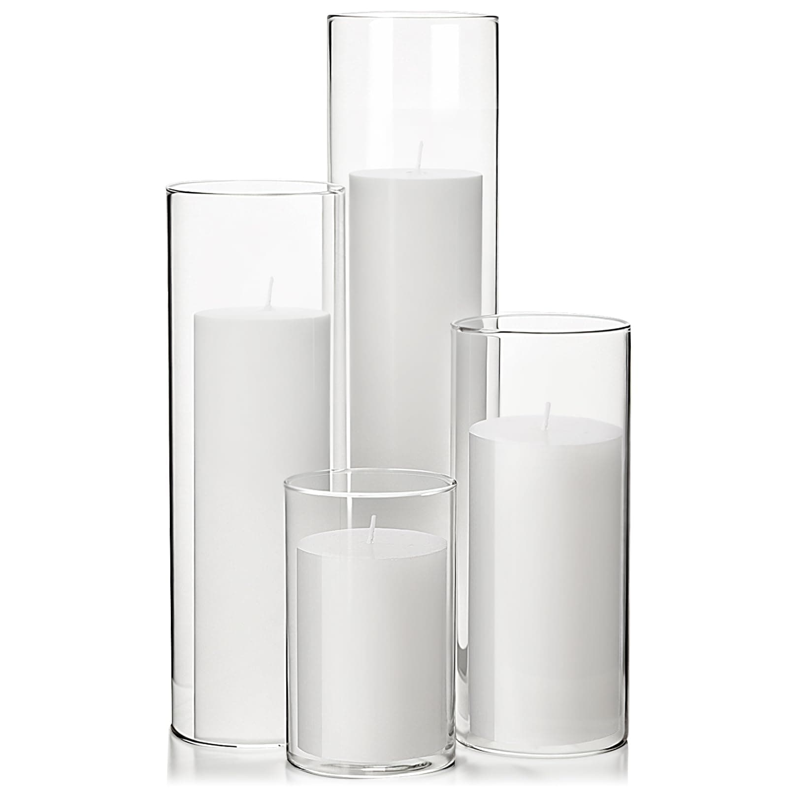 Elegant White Pillar Candles and Glass Cylinder Vases for Home Decor