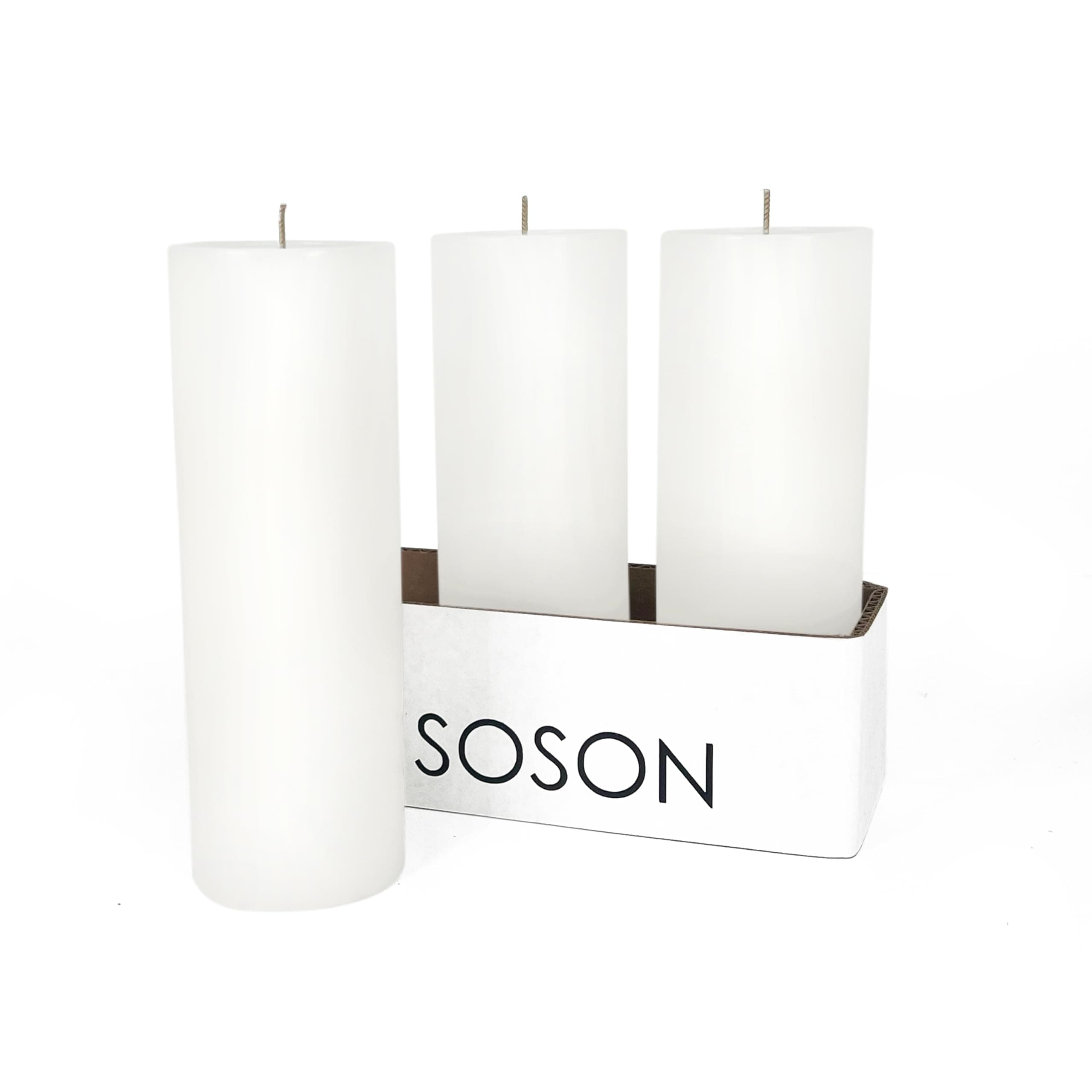 Soson Set of 3 White Pillar Candles - Unscented Large Candles - Home Wedding Decor