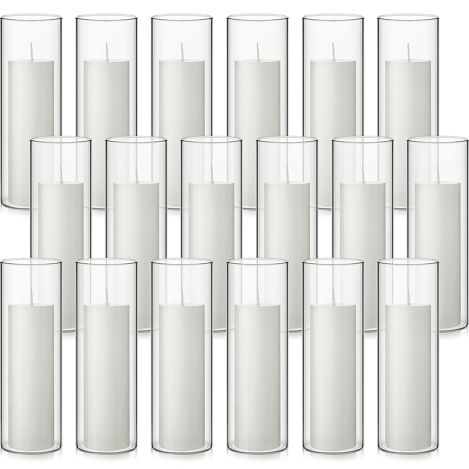 Slim Pillar Candles and Glass Holders for Home Decor, Wedding Centerpieces