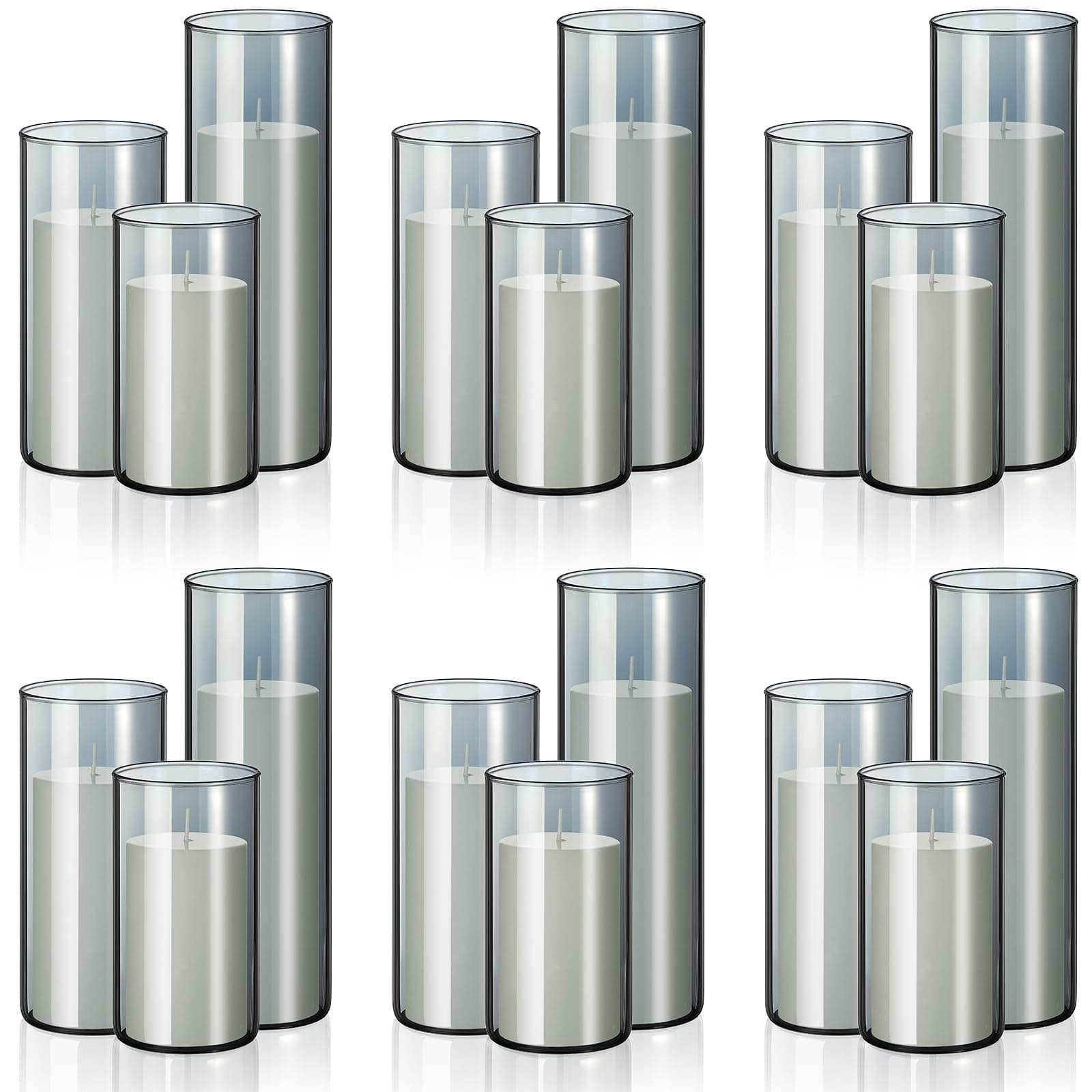 Shihanee 36 Piece Tall Cylinder Candle Sets with Glass Vases, Smoke Gray & White