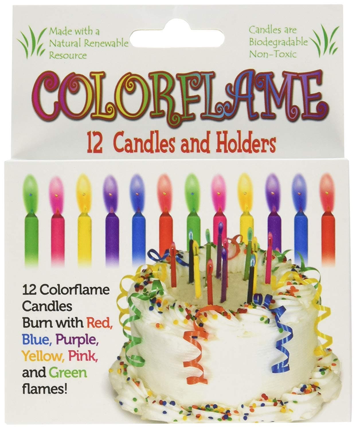 Colorflame Birthday Candles with Colored Flames - 12 Per Box